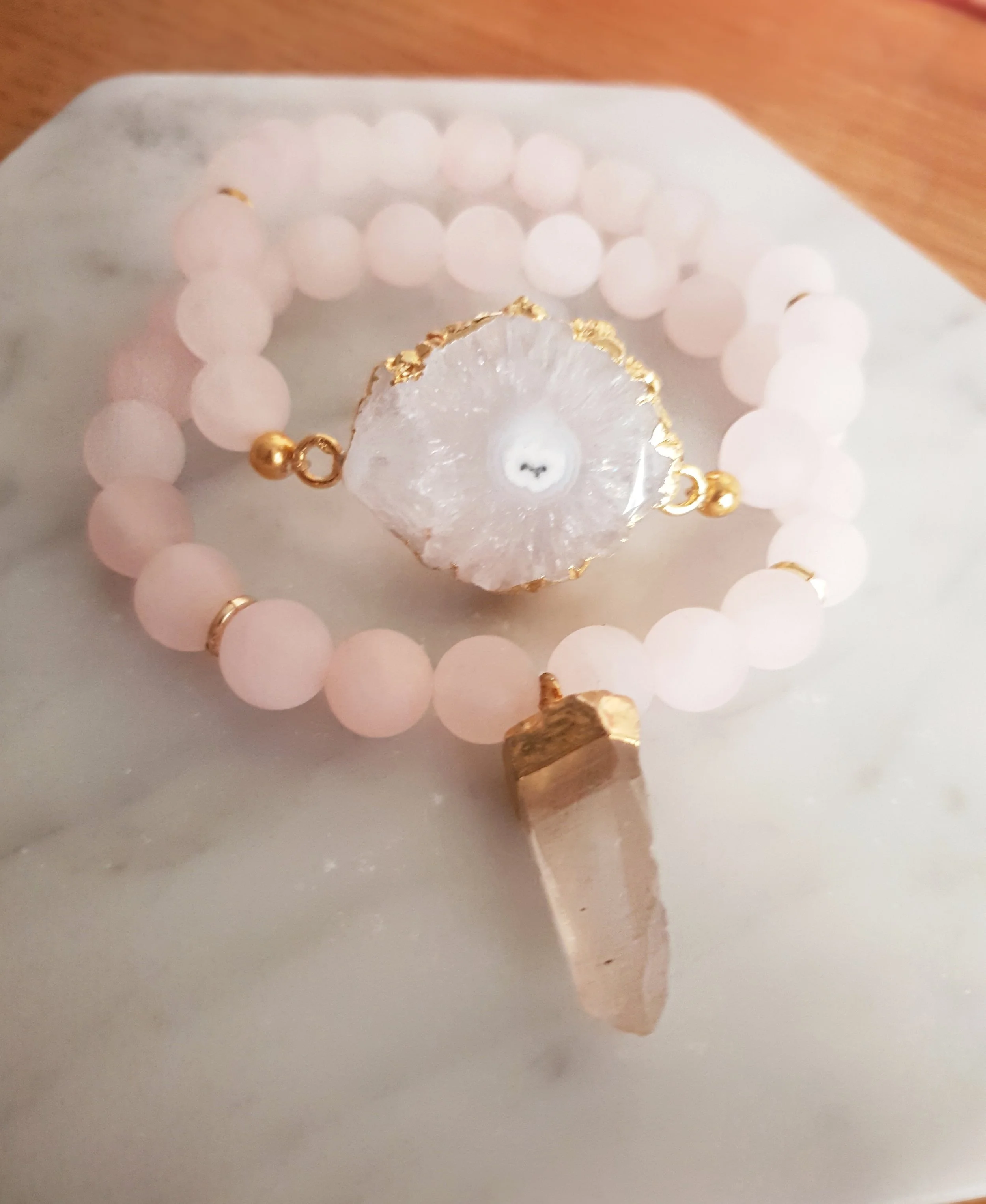 Rose Quartz Crystal Bracelet Set