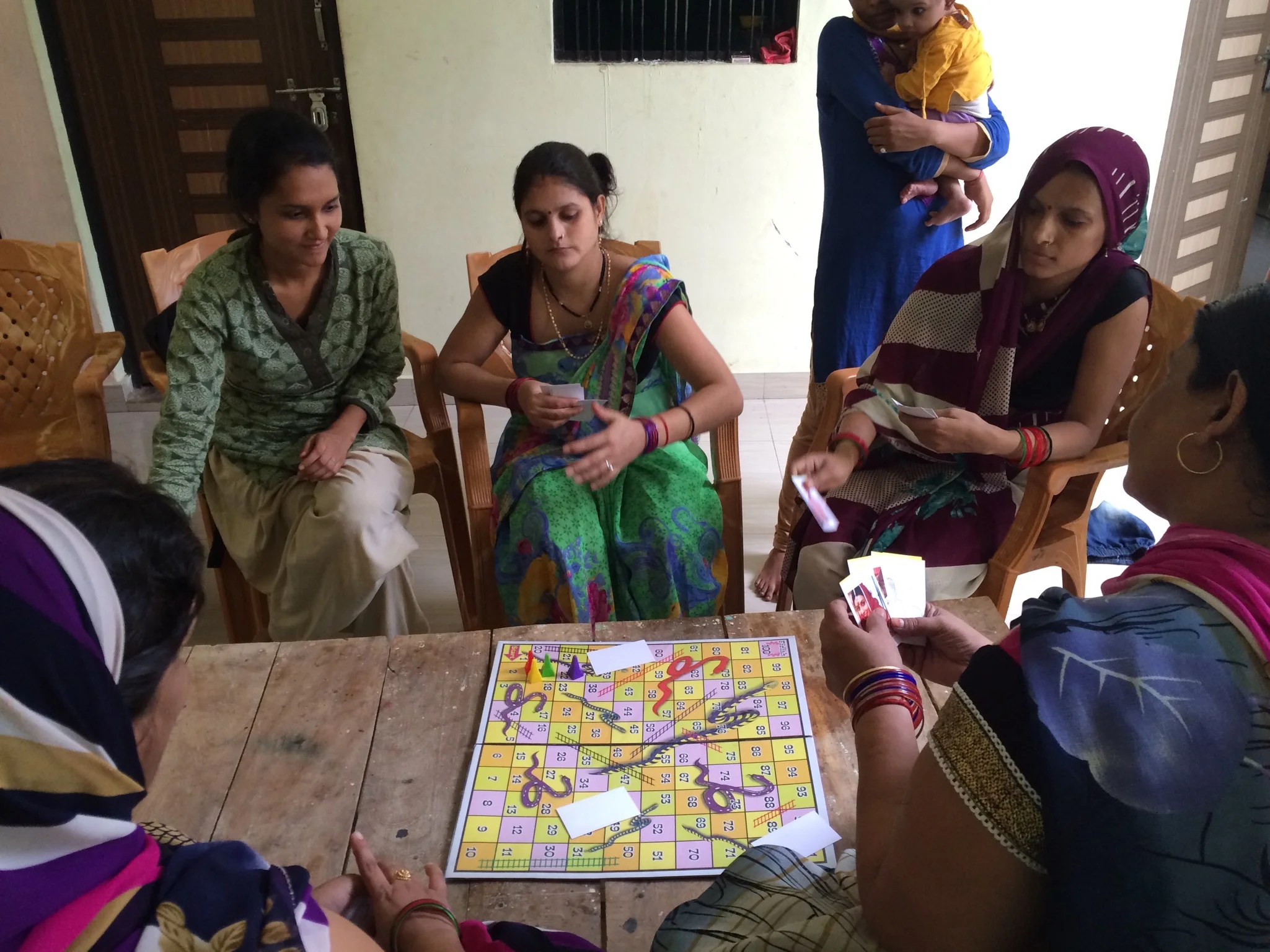 ROUND 1: Check to see if the ladies are comfortable with dice and counters using a simple and traditional game of snakes &amp; ladders