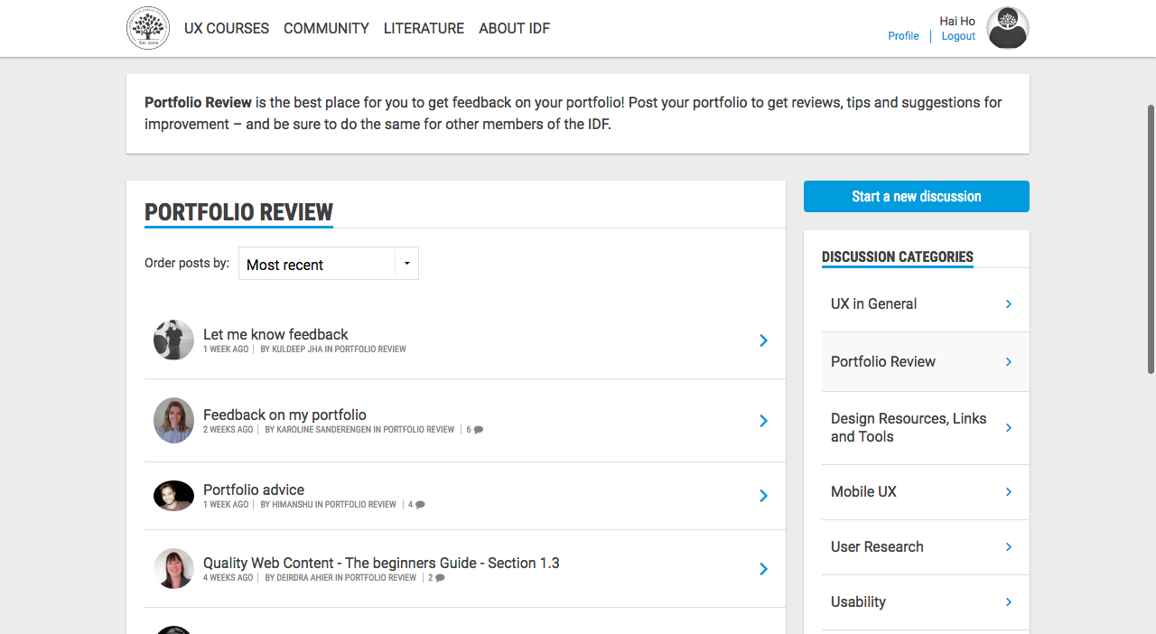 The “Portfolio Review” discussion category.