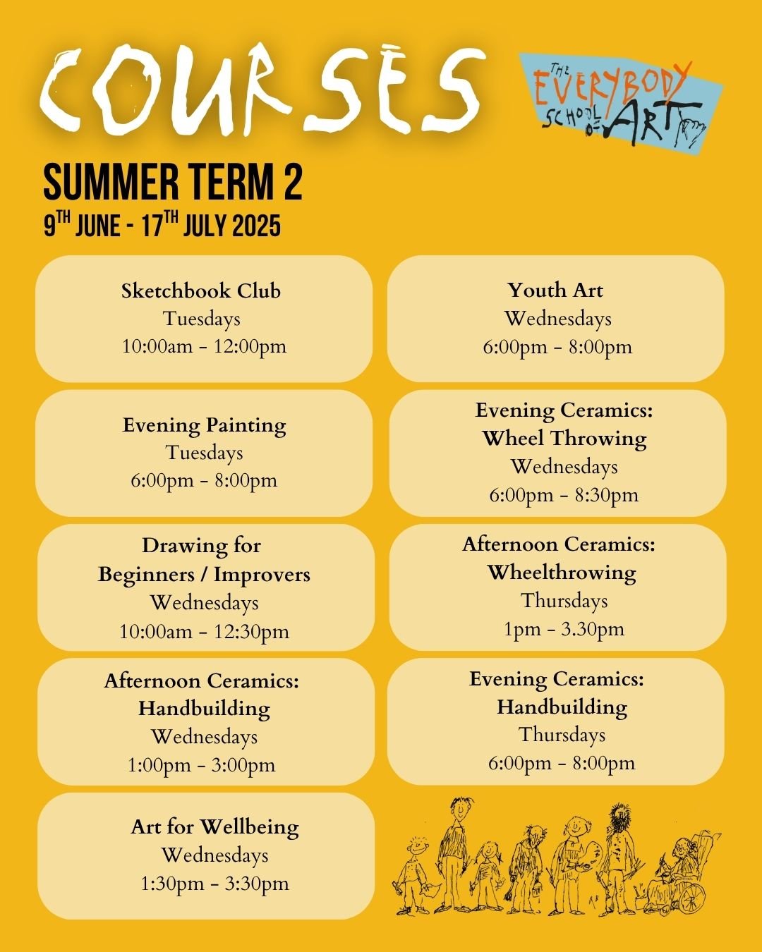 Summer Term Two is here! ☀️🎨

Head over to our Courses &amp; Workshops tab in our profile to learn more and book your space, and keep your eyes peeled for exciting upcoming workshops and our summer programme!

#SummerTerm #CreativeWorkshops #ArtClas