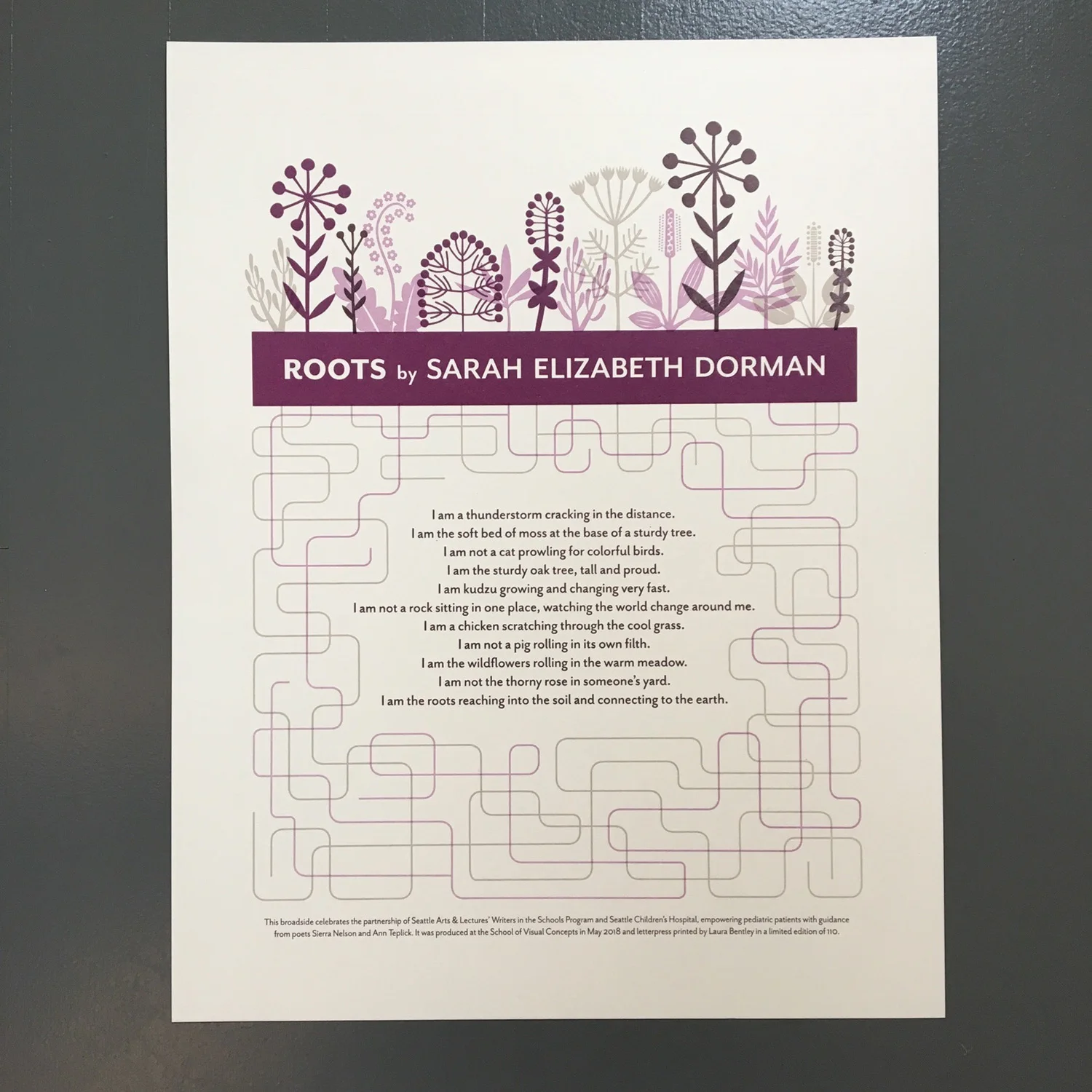 Letterpress printed poetry broadside