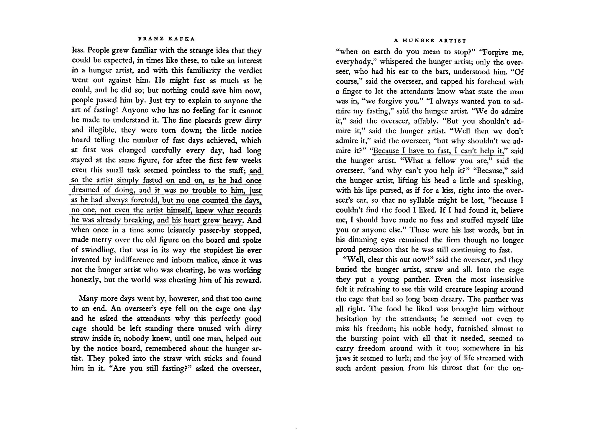 Excerpt of ‘ A Hunger Artist’ by Franz Kafka