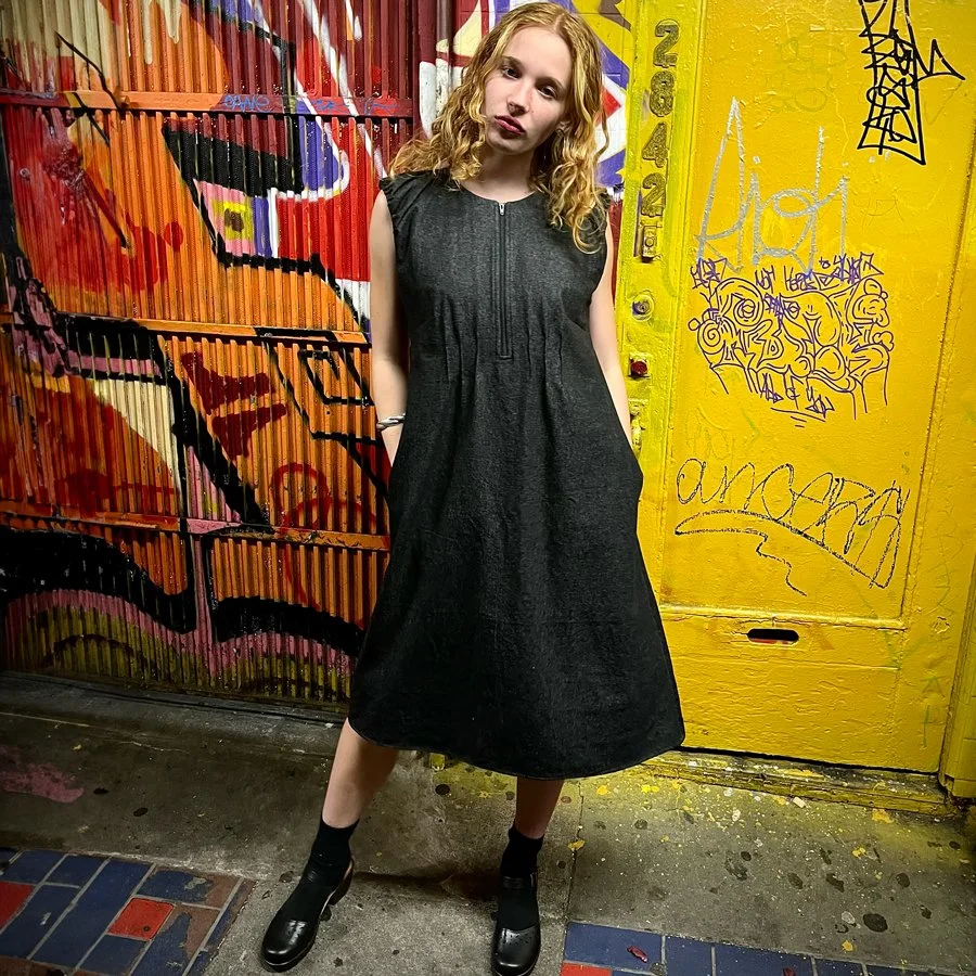 PIN TUCK DRESS- BLK DENIM — Lemon Twist