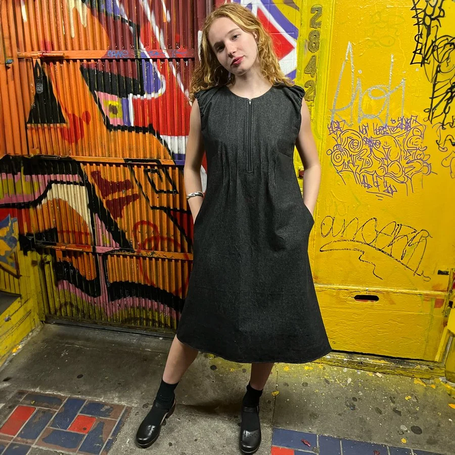PIN TUCK DRESS- BLK DENIM — Lemon Twist