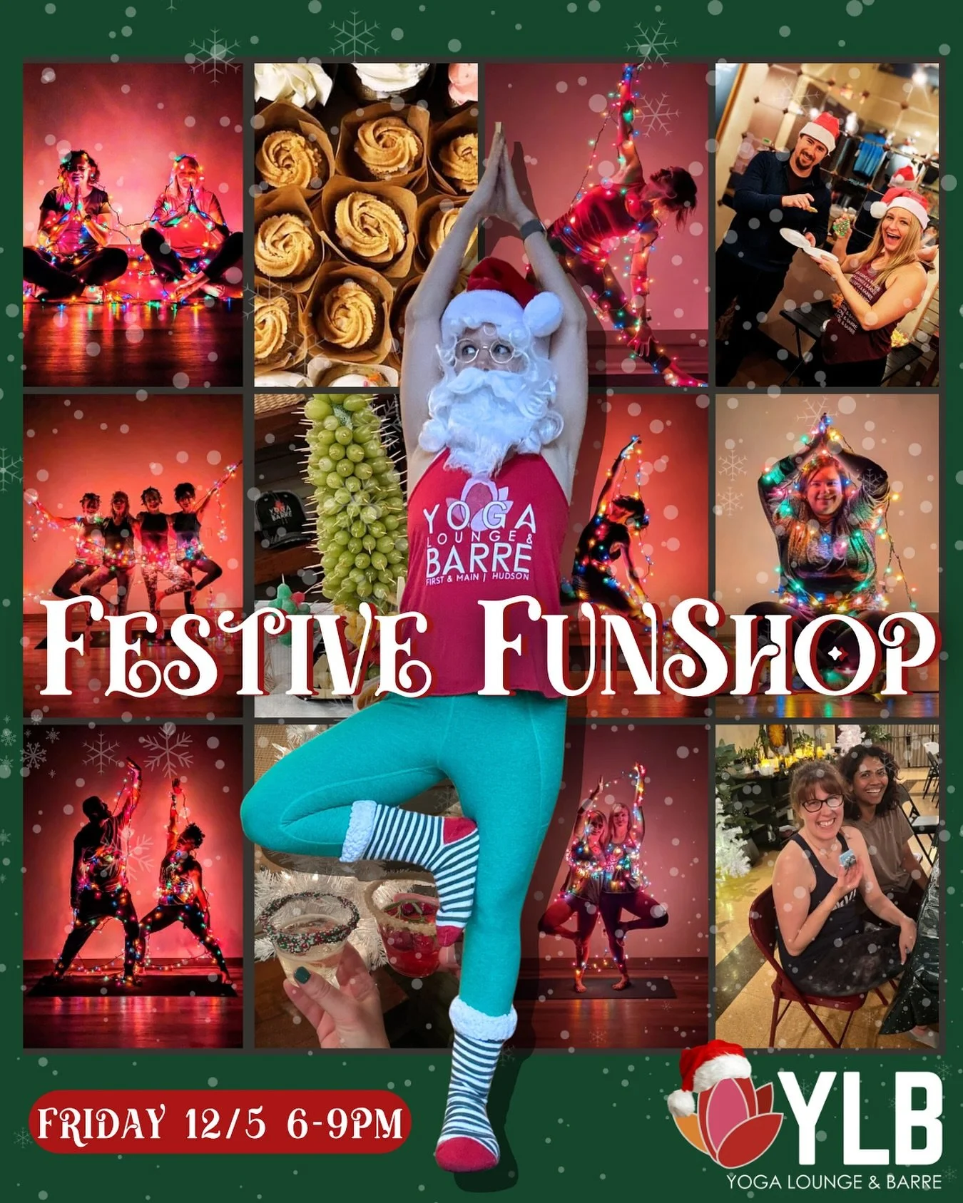 Get in the holiday spirit with an evening of merriment around every corner. 🎄

Start with a Pun-Filled Holiday Yoga Flow and then visit each of our Celebration Stations:

🥂Holiday Champagne &amp; Mocktail Bar: Cheers to frosting-rimmed glasses and 