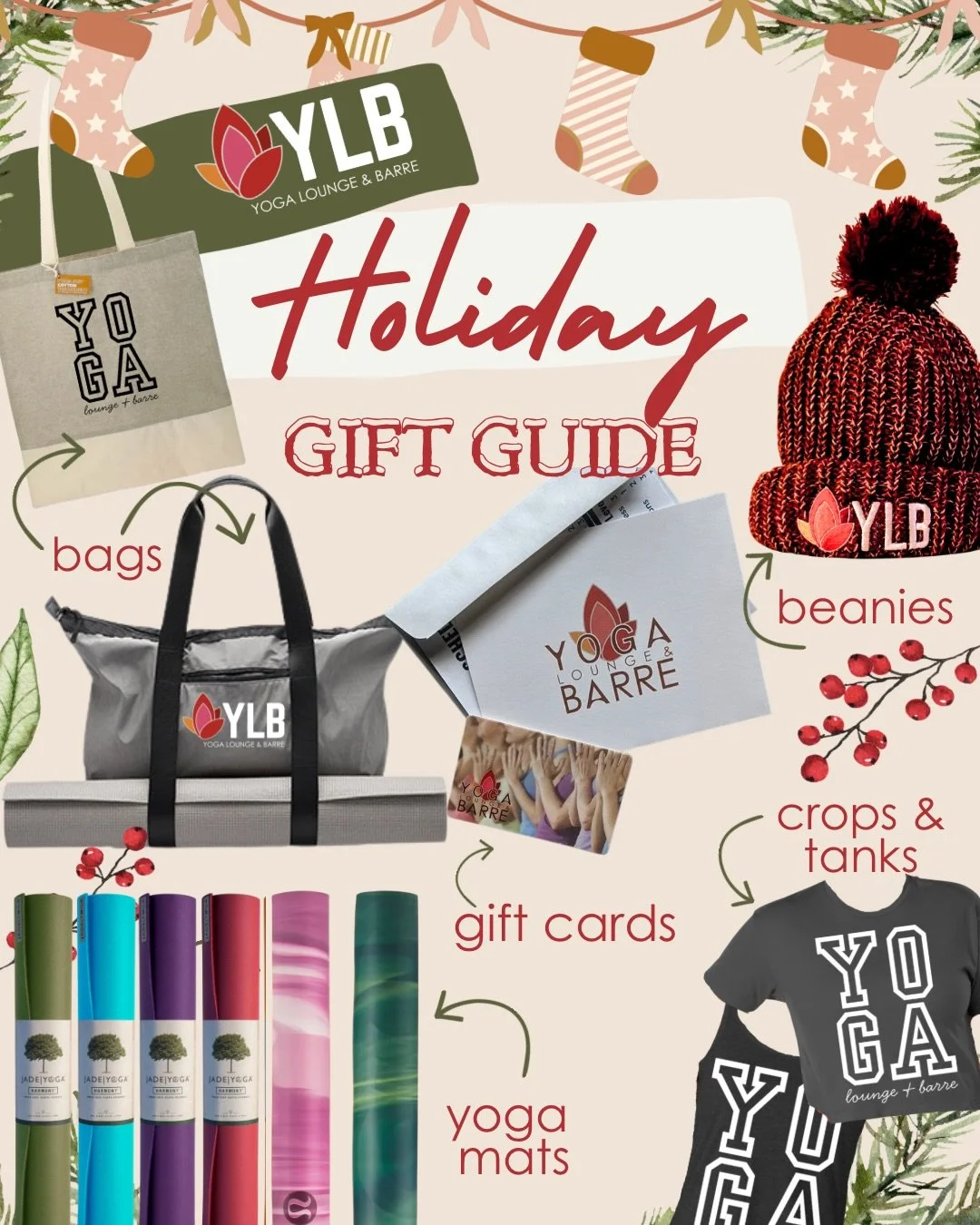 Our YLB Holiday Gift Guide &amp; Stocking Stuffer Ideas will help you ✔️ everyone off your 📝.

✨ From studio essentials to cozy post-class gear, we have everything you need to wrap up your last minute holiday magic.

🎁 The Main Event:

Bags: Stylis
