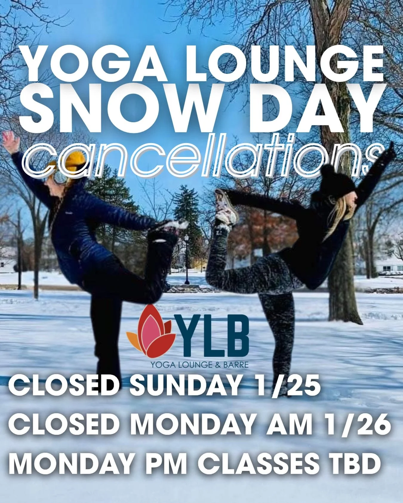 Ok soooo the forecast doesn't seem to be changing so we are gonna call a snow day for Sunday all day and Monday morning classes (to give everyone a chance to dig out.)

Monday afternoon classes are on notice. Seems like everything will be wrapped up 