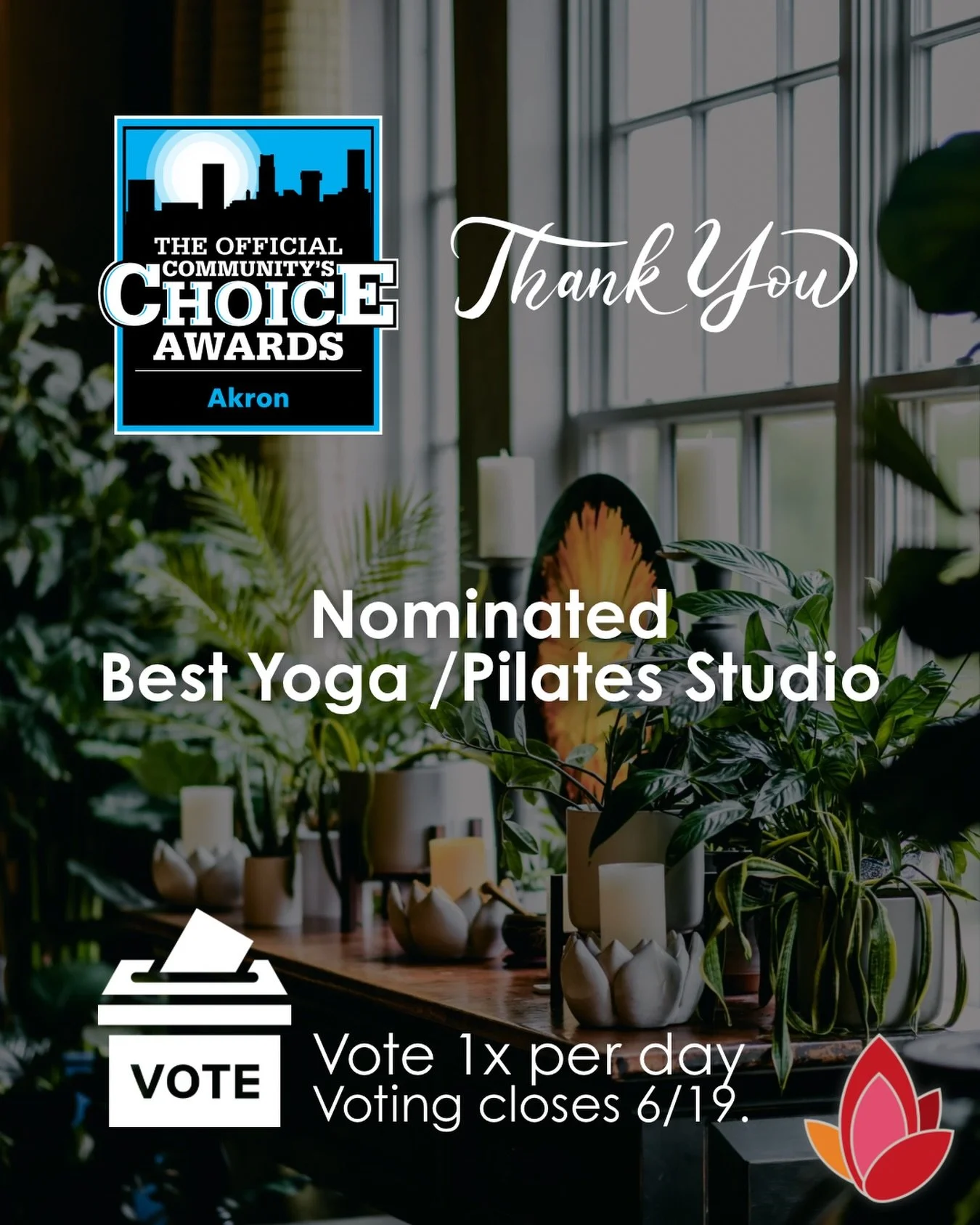 You guys are the best!! We are so honored to be nominated for best yoga studio! 

🏆 Help us bring home the gold (plaque)! Voting is open now thru July 19th and you can vote once per day. 

🗳️ voting link is in our bio
🙏 we truly, truly appreciate 