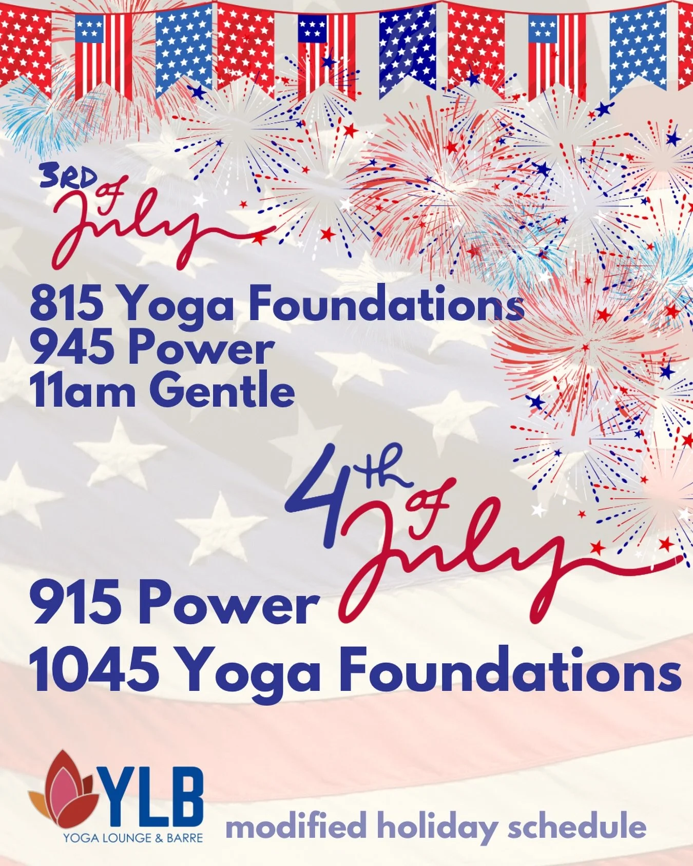 🗽 modified schedule Fri &amp; Sat 🎆

Heads up : Friday &amp; Saturday we have lots of options to move together! Please note the bookend classes are cancelled each day. Sunday normal schedules resume. 🇺🇸

Be sure to book in advance and secure your