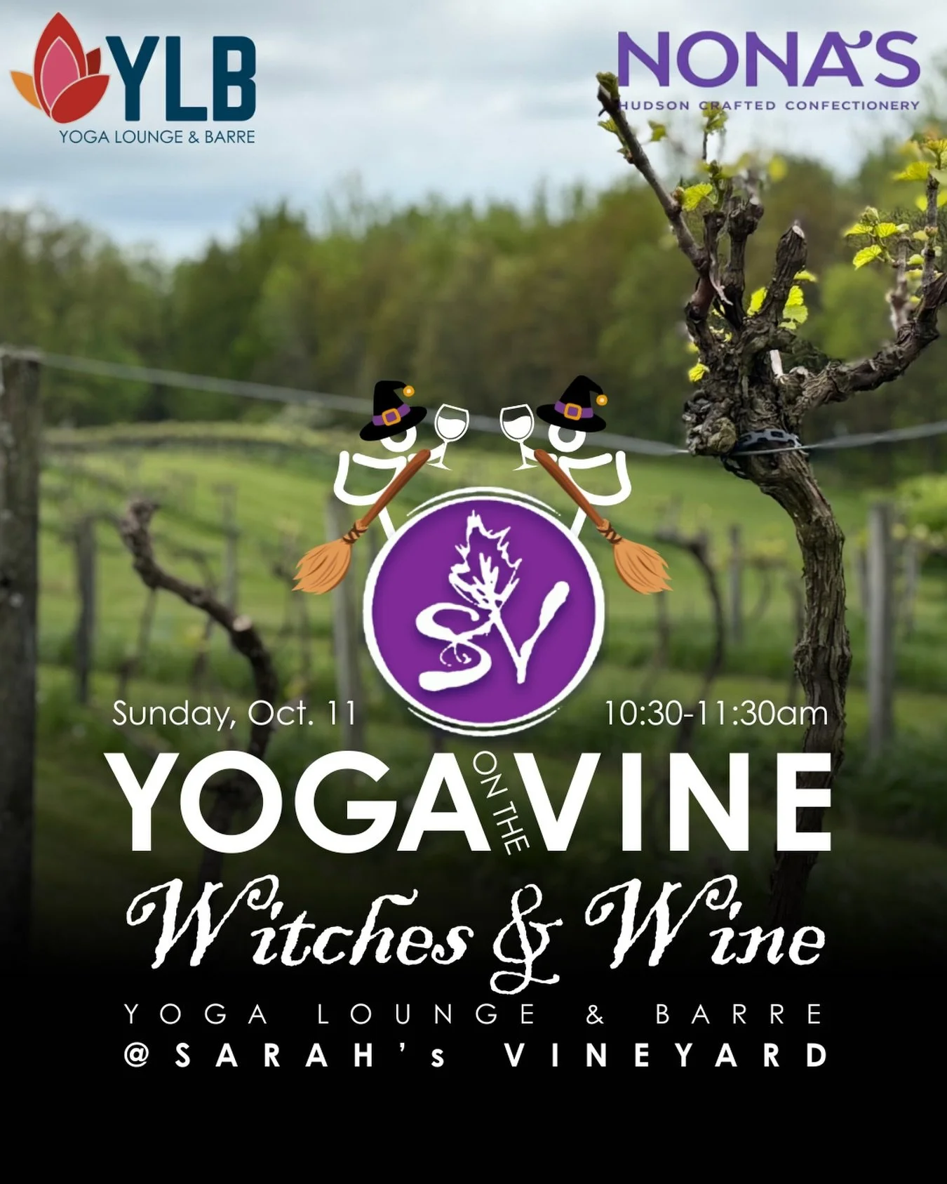 Witches, Weirdos &amp; Wine, oh my! 

👻 Kick off spooky szn with your witchy weirdo besties at Sarah's Vineyard for a Sunday Funday full of potions, poses, &amp; puns. 🍷 

🧙&zwj;♀️ Grab your witchy gear &amp; meet us on the mat. 
🧙&zwj;♂️Warlocks