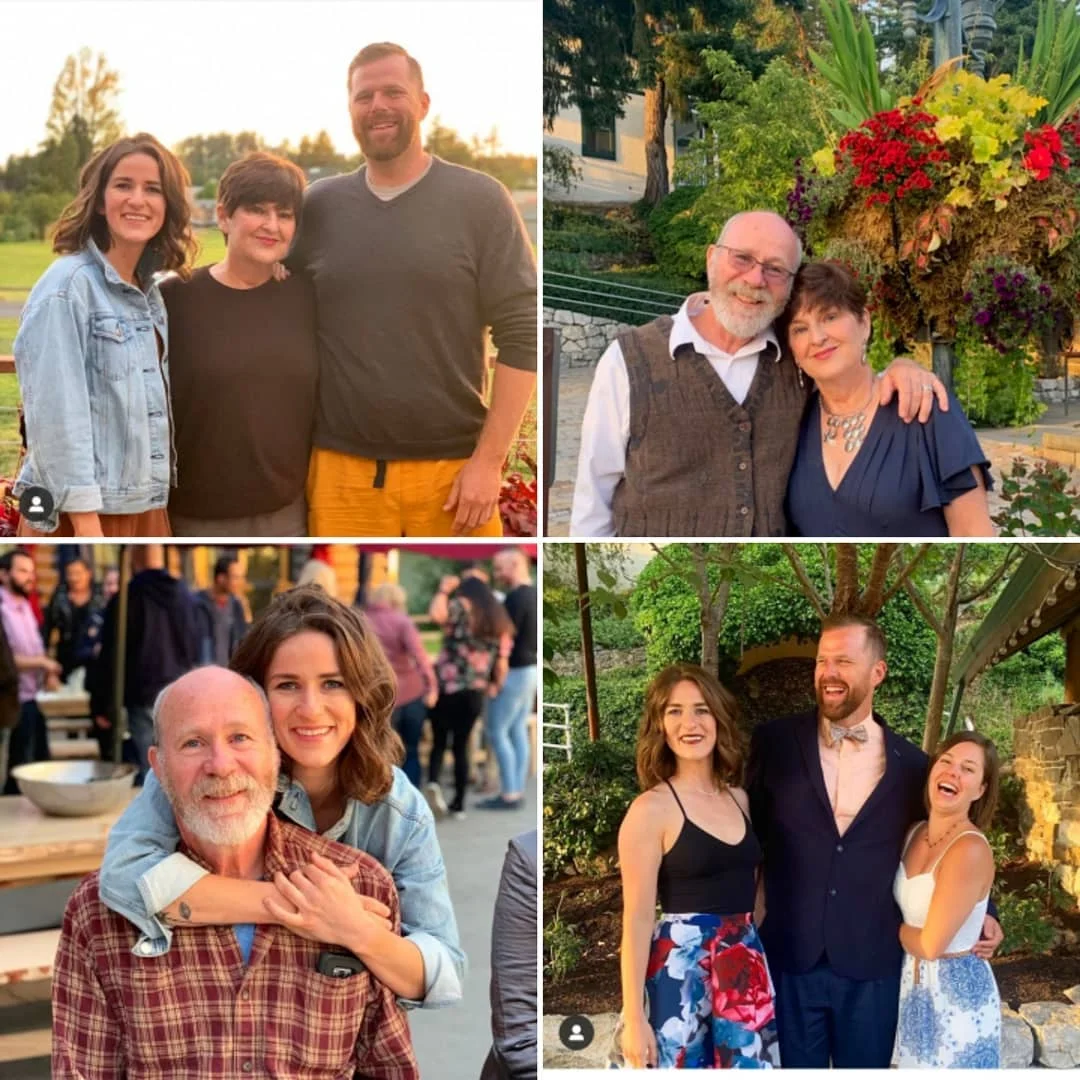 June 2019 at a wedding on San Juan Island: Marjorie and my middle son Colin and his girlfriend Liana.