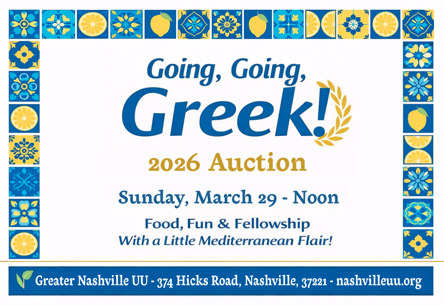 Sun., Mar. 15: 1 PM: Going, Going, Greek! Auction Planning Session