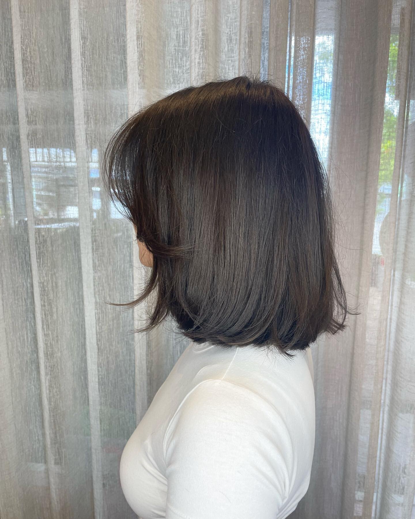 Lovely classic bob and curtain bangs by our stylist Mackenzie