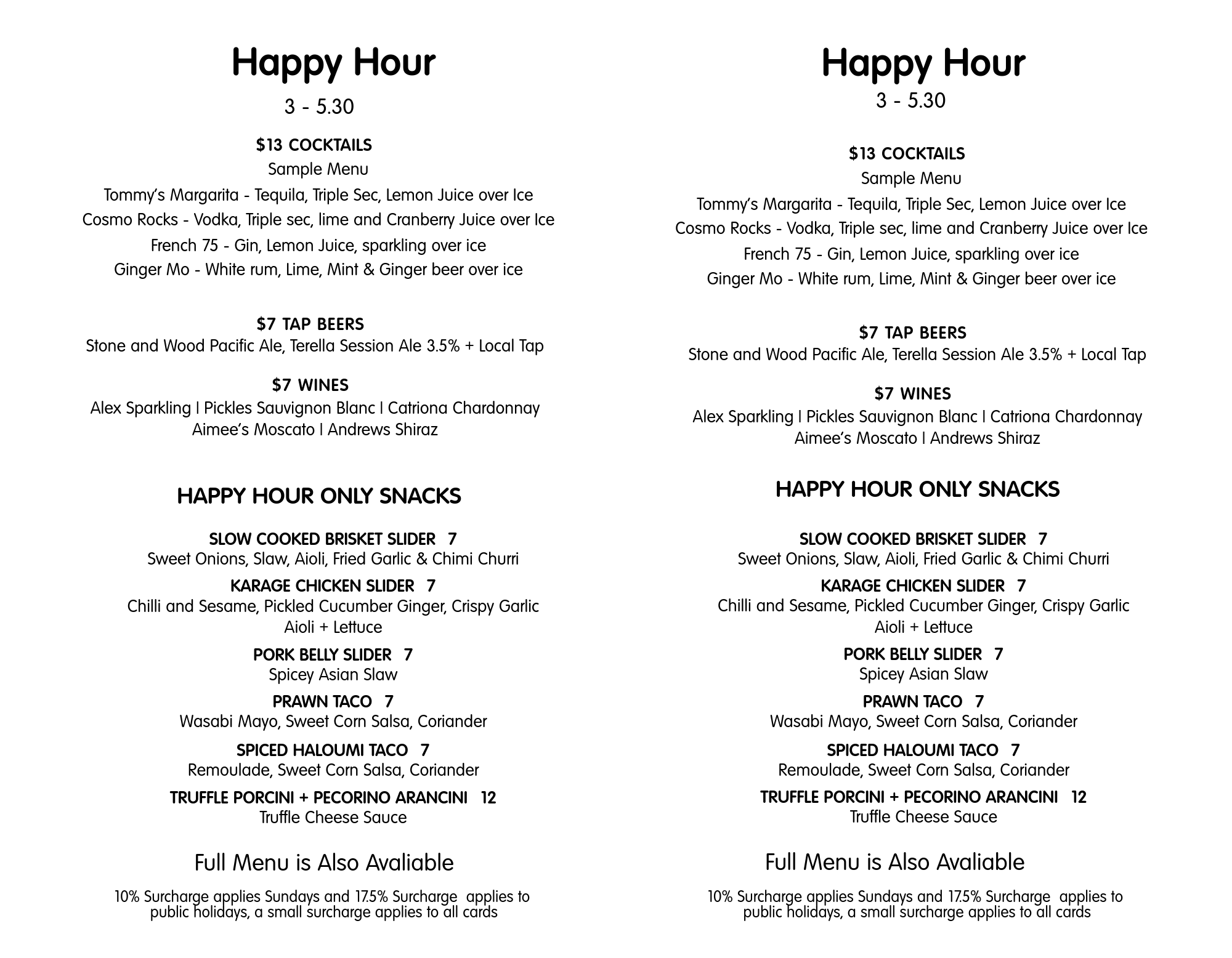 Menus — Canteen Kitchen + Bar Coolum