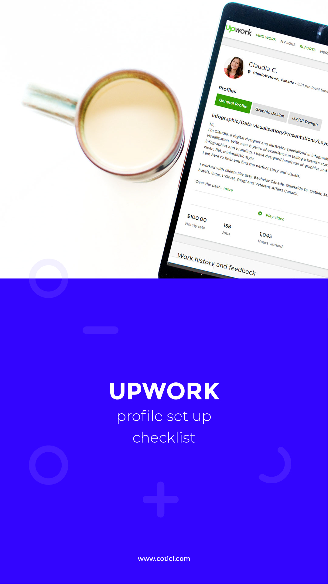 Setting up your profile on Upwork - Advice from a graphic designer who  makes $100/hour — infographic— CLAUDIA COTICI