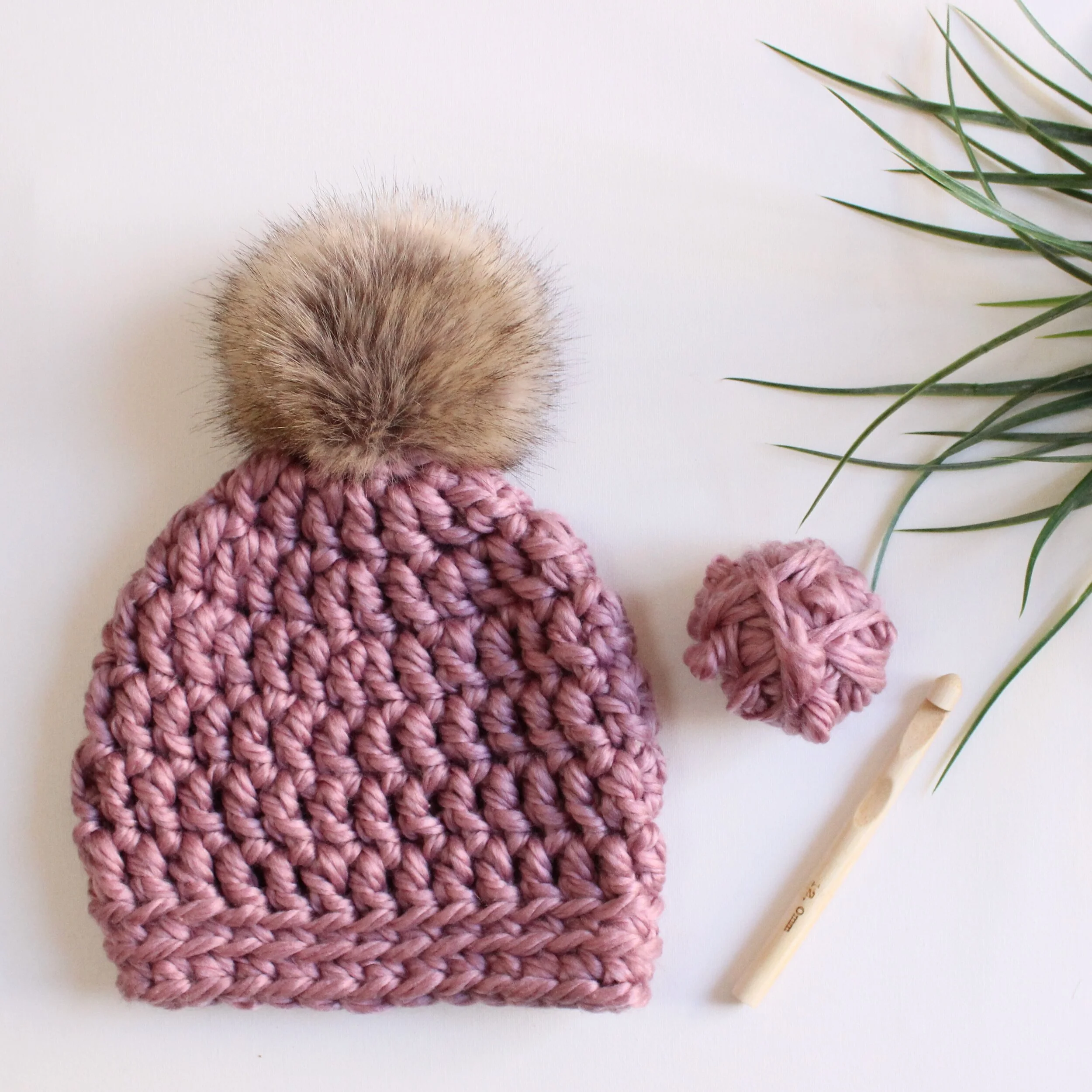 Chunky Crochet Beanie Kit with Faux Fur POM POM | Create Your Own