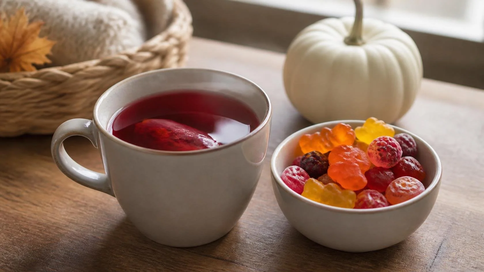 Berry tea with fruit candies