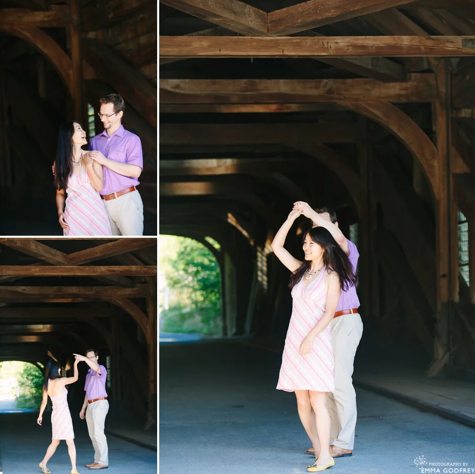 Dancing on a covered bridge