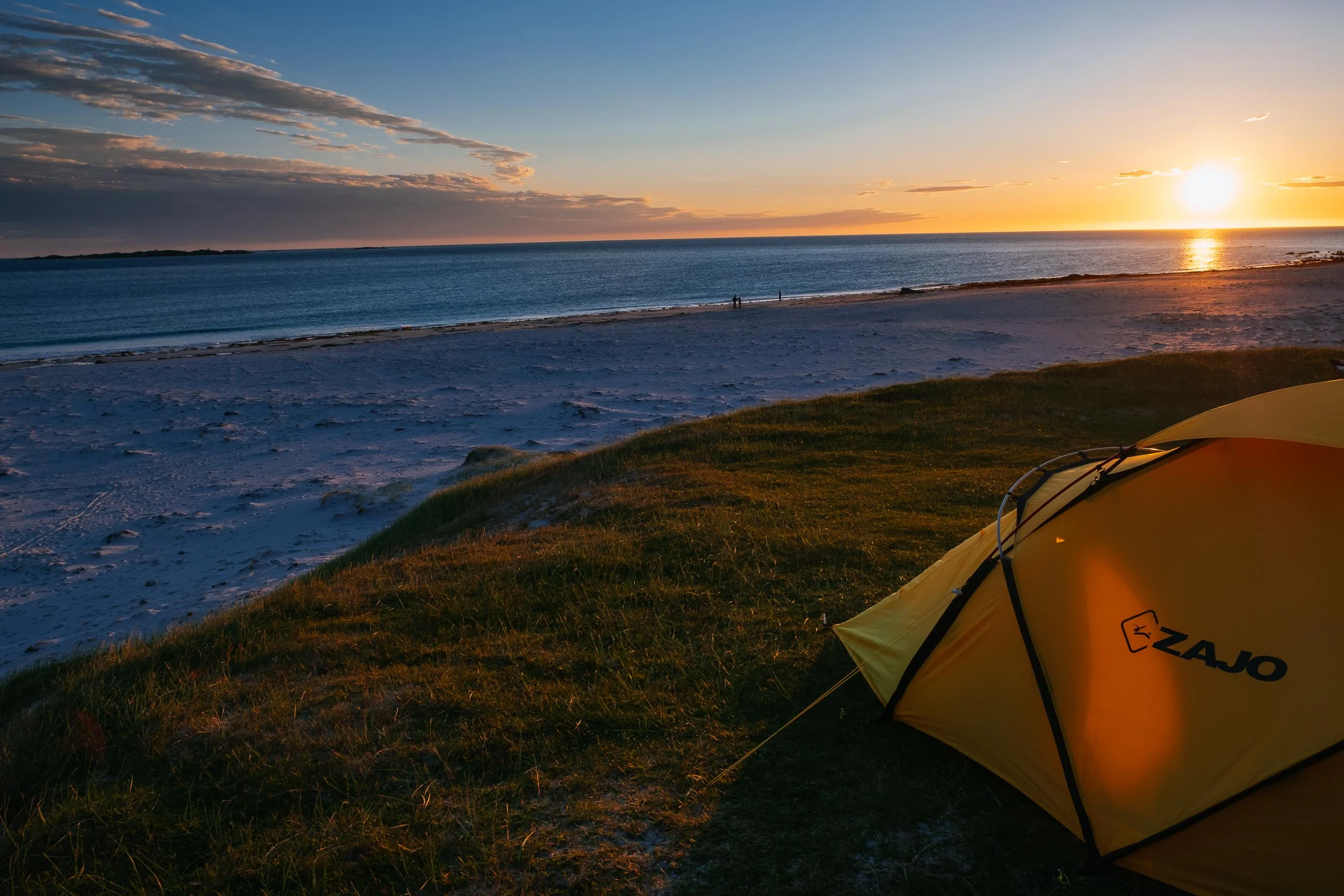 Camping under the midnight sun in Lofoten, Norway.