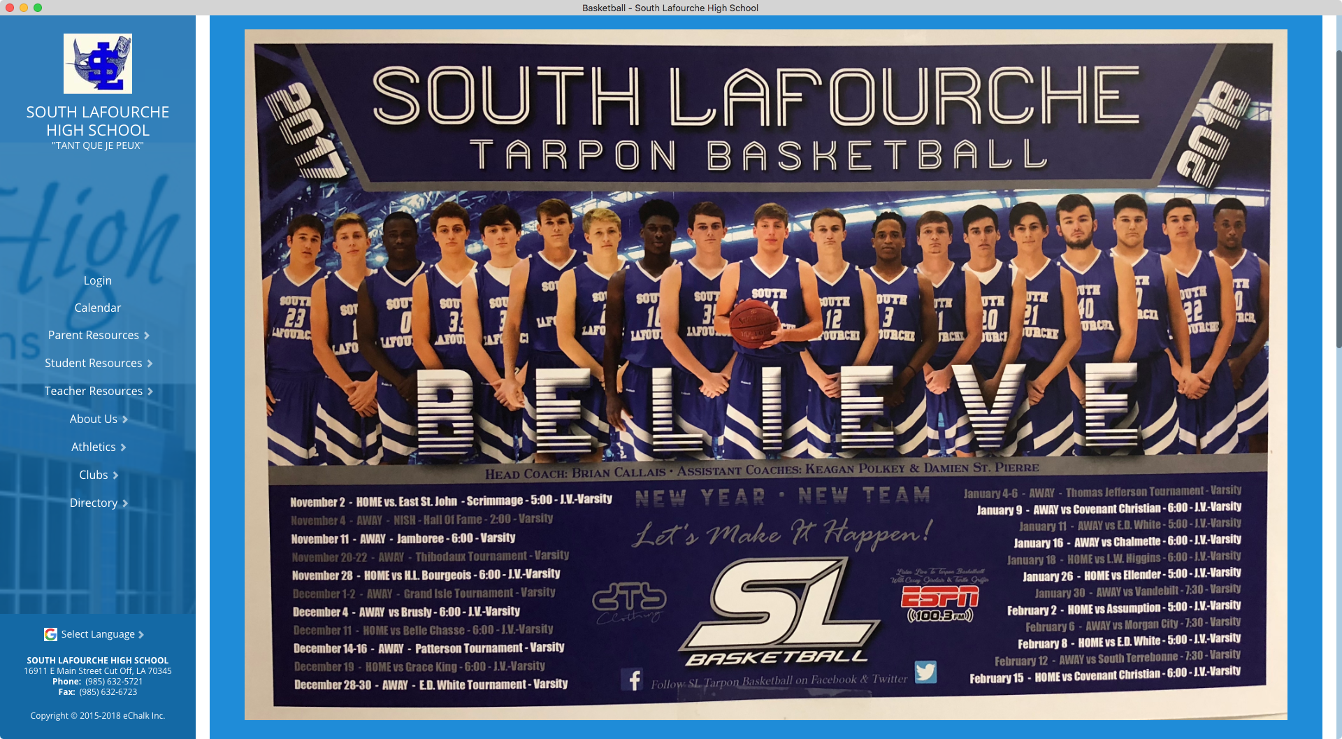 South Lafourche High School Basketball Team Webpage