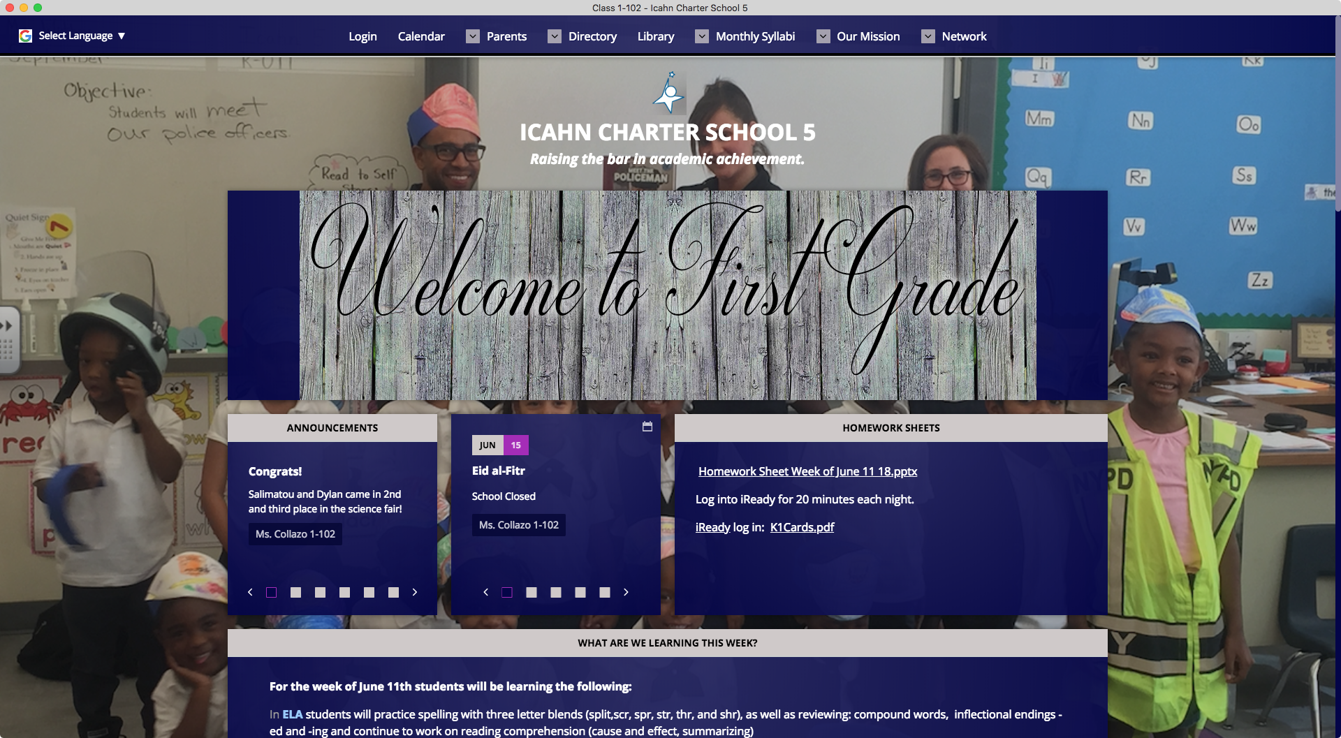 Icahn Charter School First Grade Class Webpage