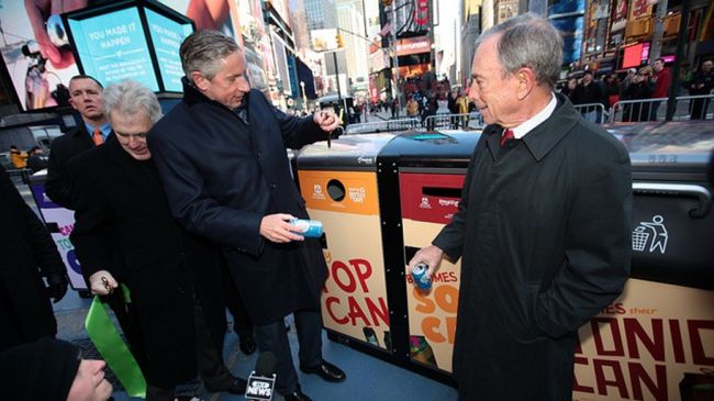 Solar-powered smart bins in Times Square, New York.