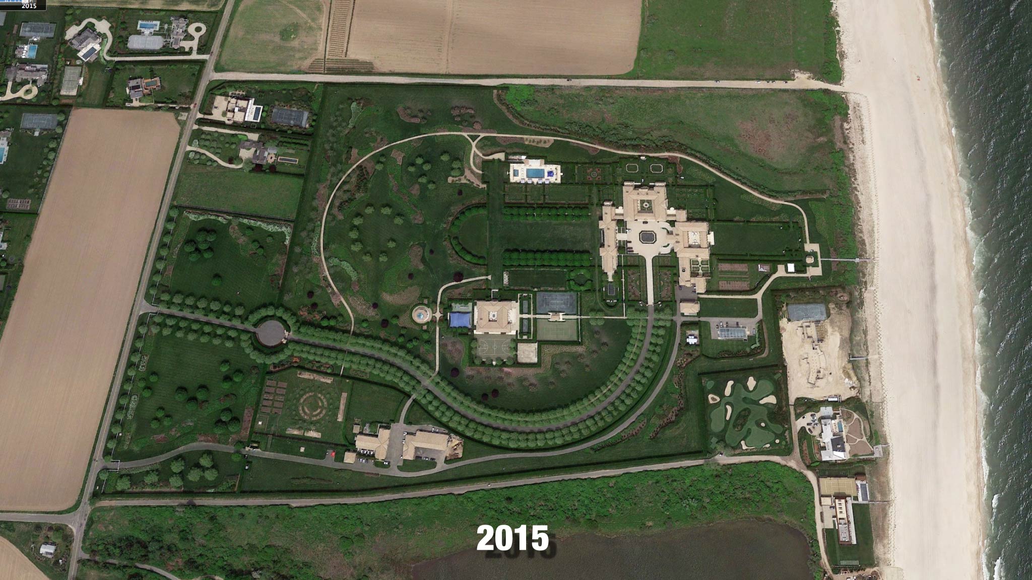 Hamptons, NY satellite image from 2015 after a controversial mega-mansion was built