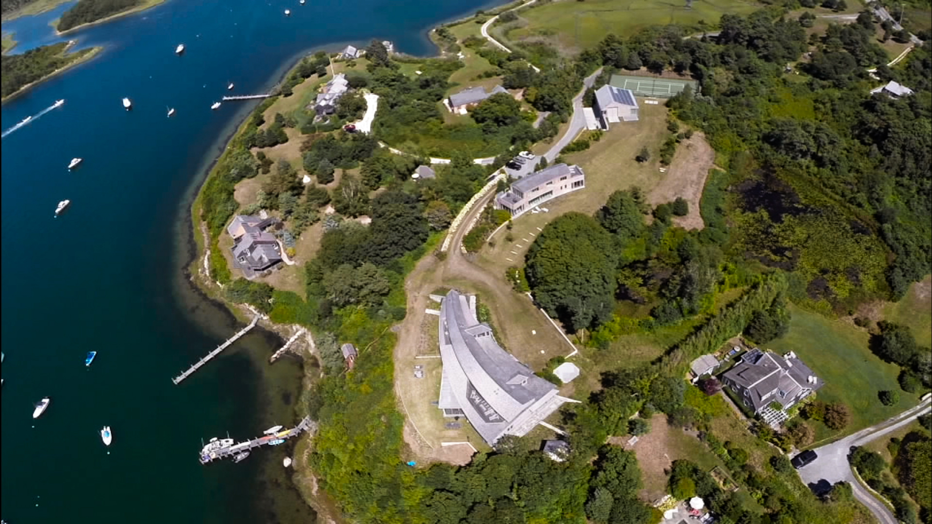 A controversial Martha's Vineyard mansion with accessory structures (center three structures)