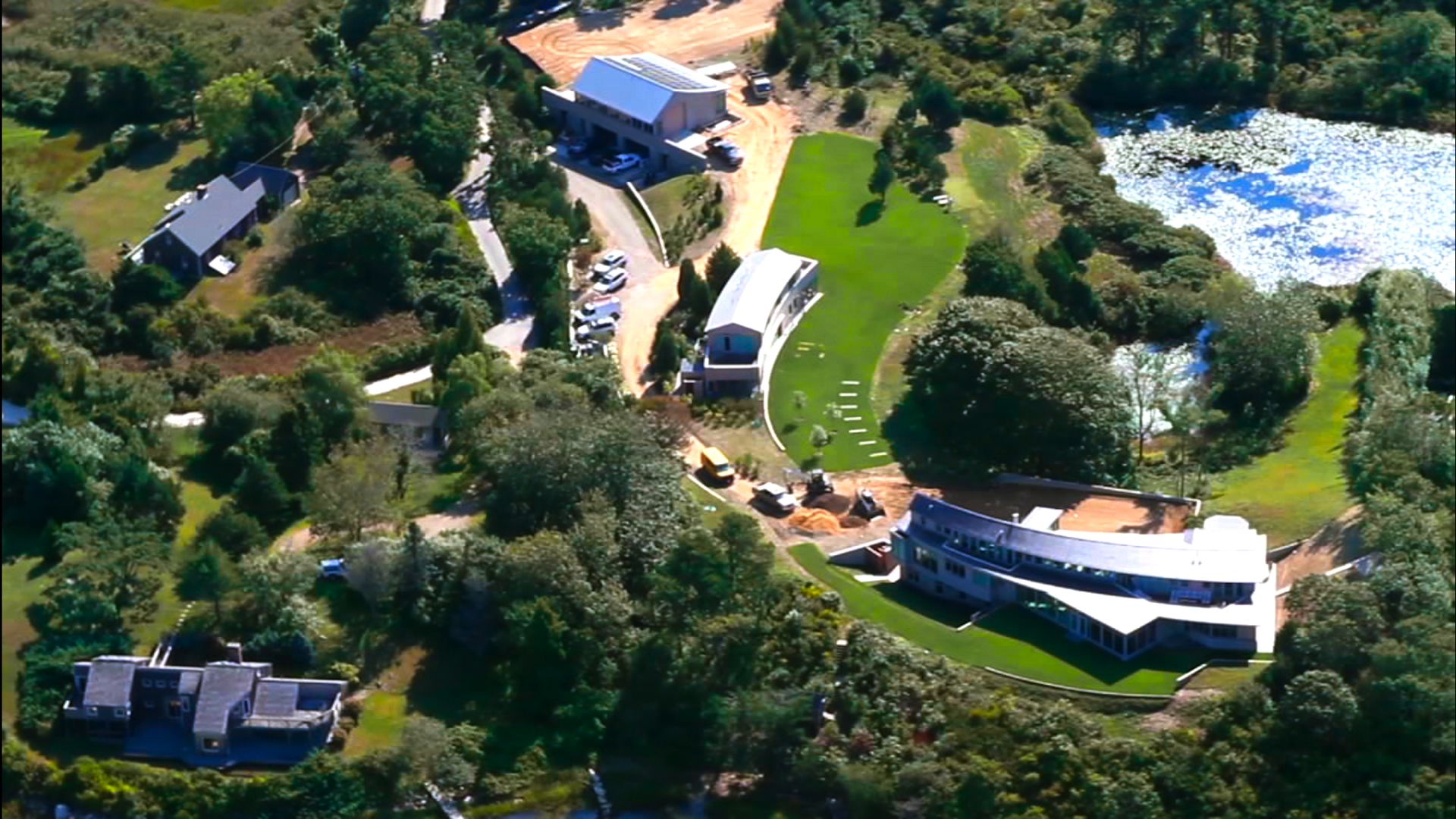 A controversial Martha's Vineyard mansion with accessory structures under construction