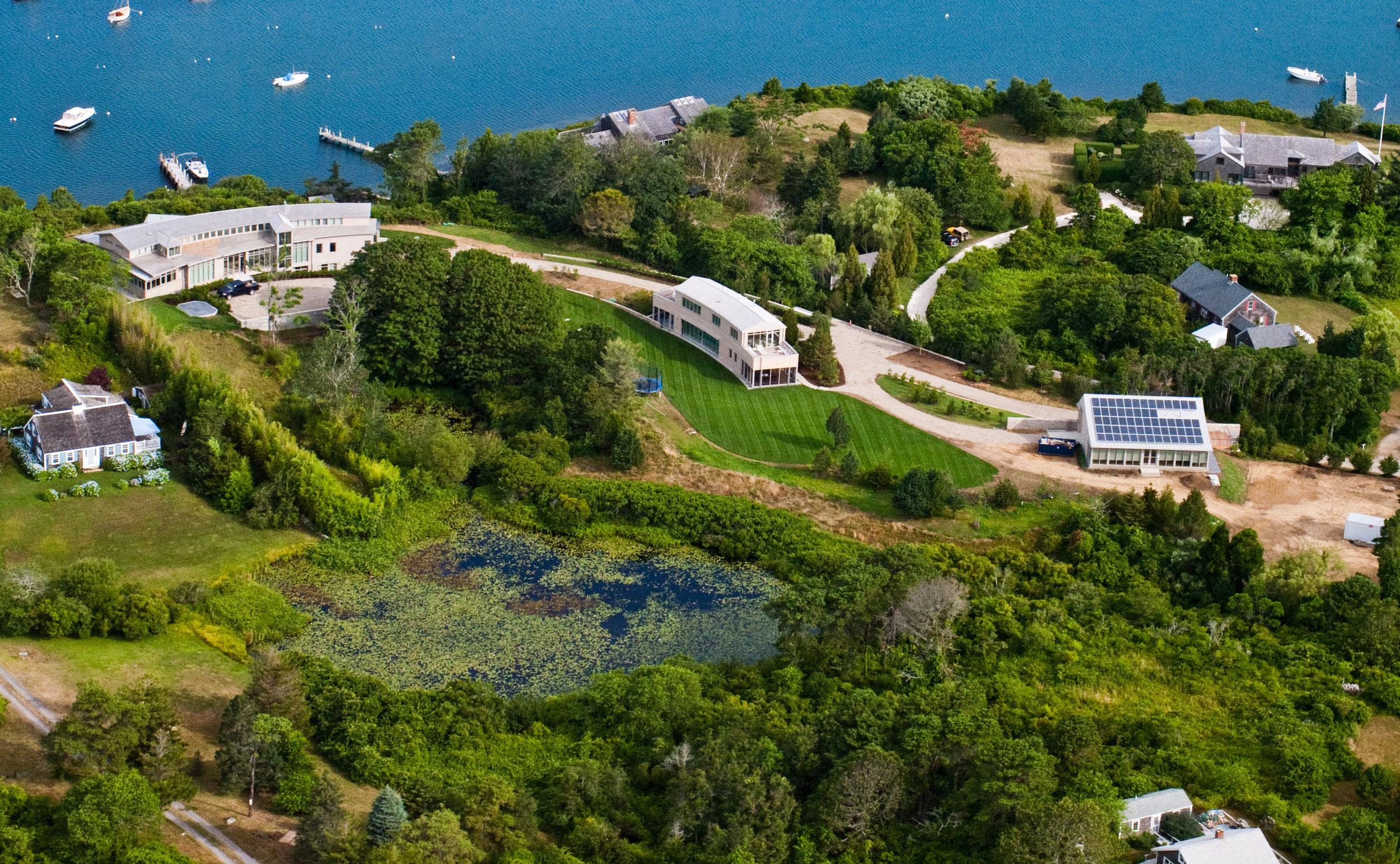 A Martha's Vineyard mansion with accessory buildings under construction