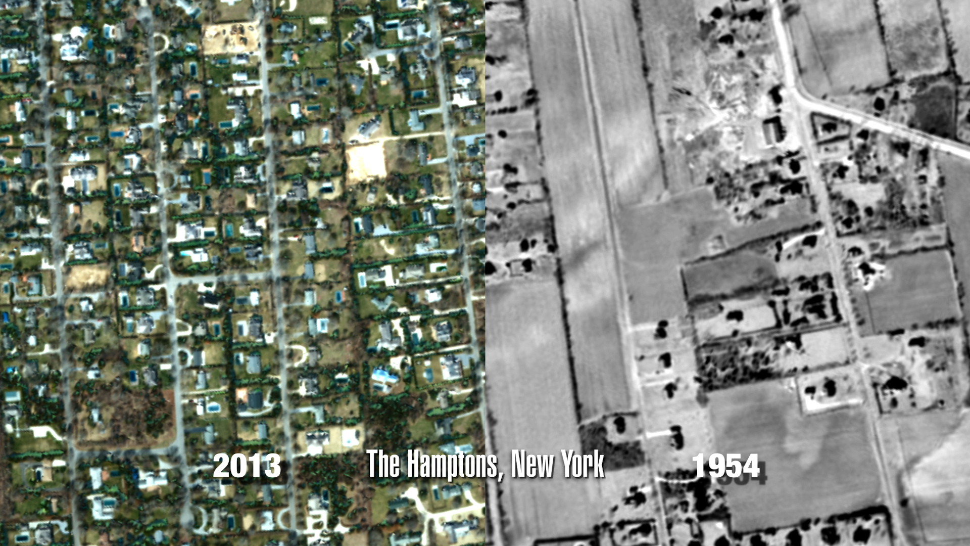 Satellite imagery of the Hamptons in 1954 and 2013