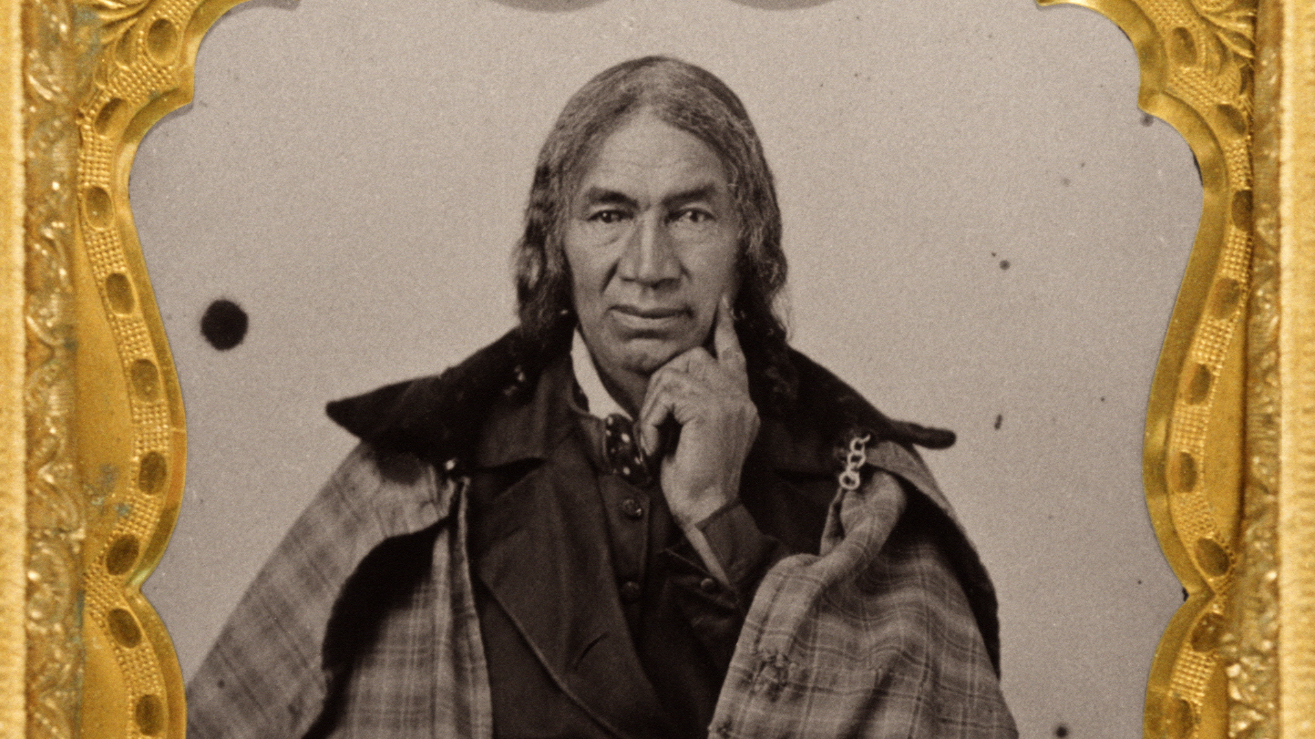 Historical image of Deacon Simon Johnson, a Wampanoag wearing European style. 