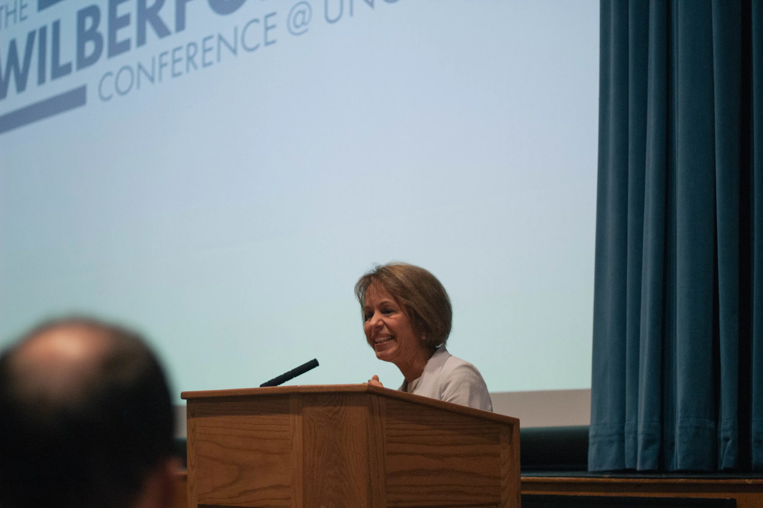 Chancellor Folt addressing participants at the start of the day.