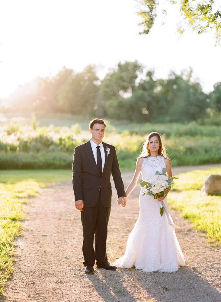 Garden wedding | Bride and Groom portraits at sunset