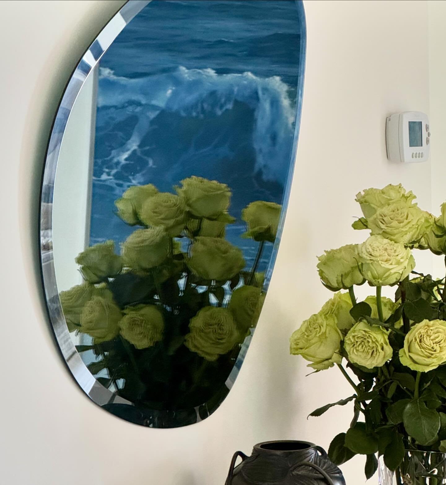A mirror almost anywhere, but especially in an entrance ( on a perpendicular wall) not only doubles beauty and expansion but activates and welcomes in good energy.  Double the good chi, double your wellbeing.
-
-
-

#omforthehome #carriekeskowitzinte