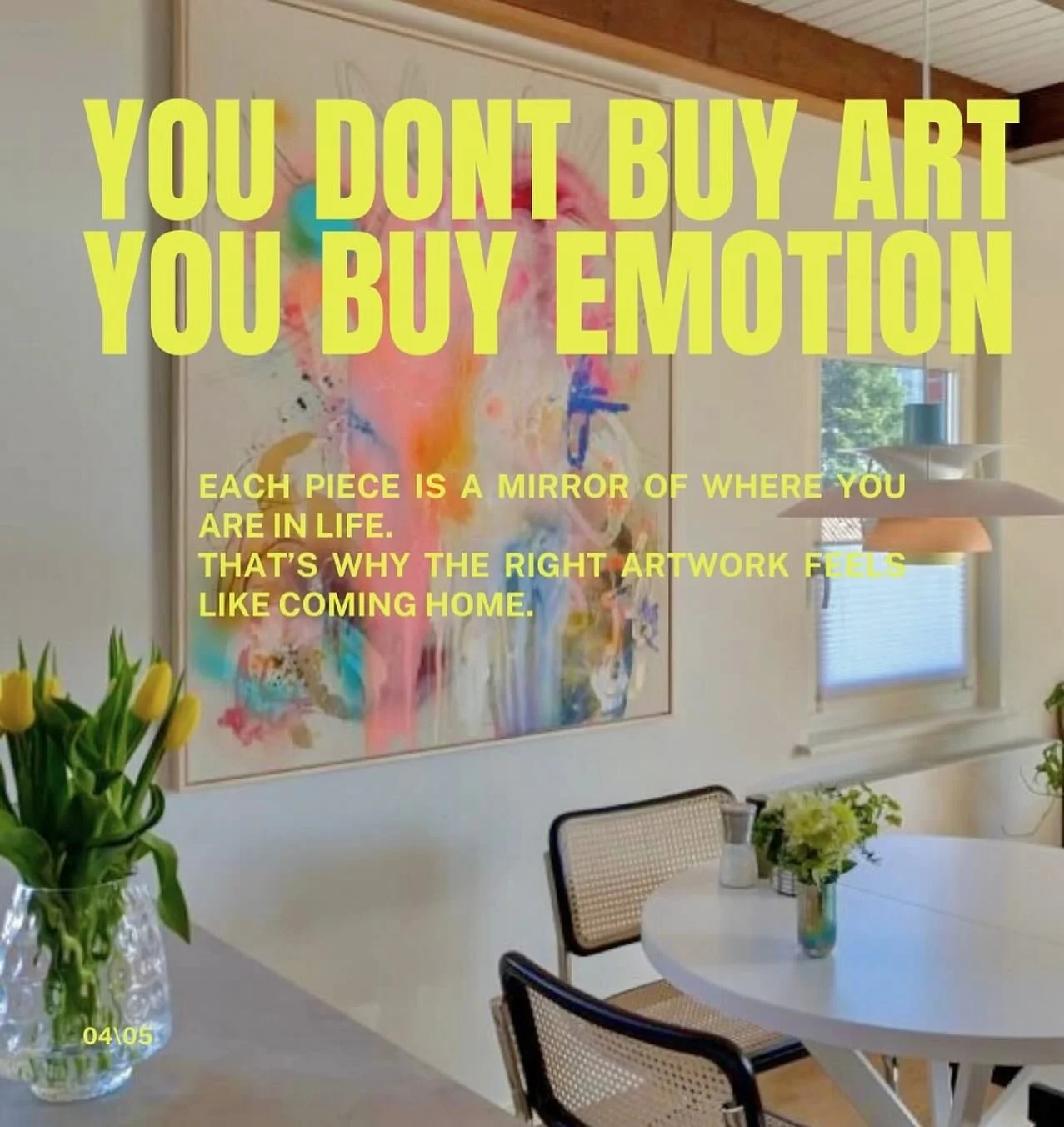 When you are captivated by a piece of art, the color, texture, subject matter,etc, it resonates because it touches a part of you or provokes a memory that expresses something about you. Through art you are telling people something about who you are a