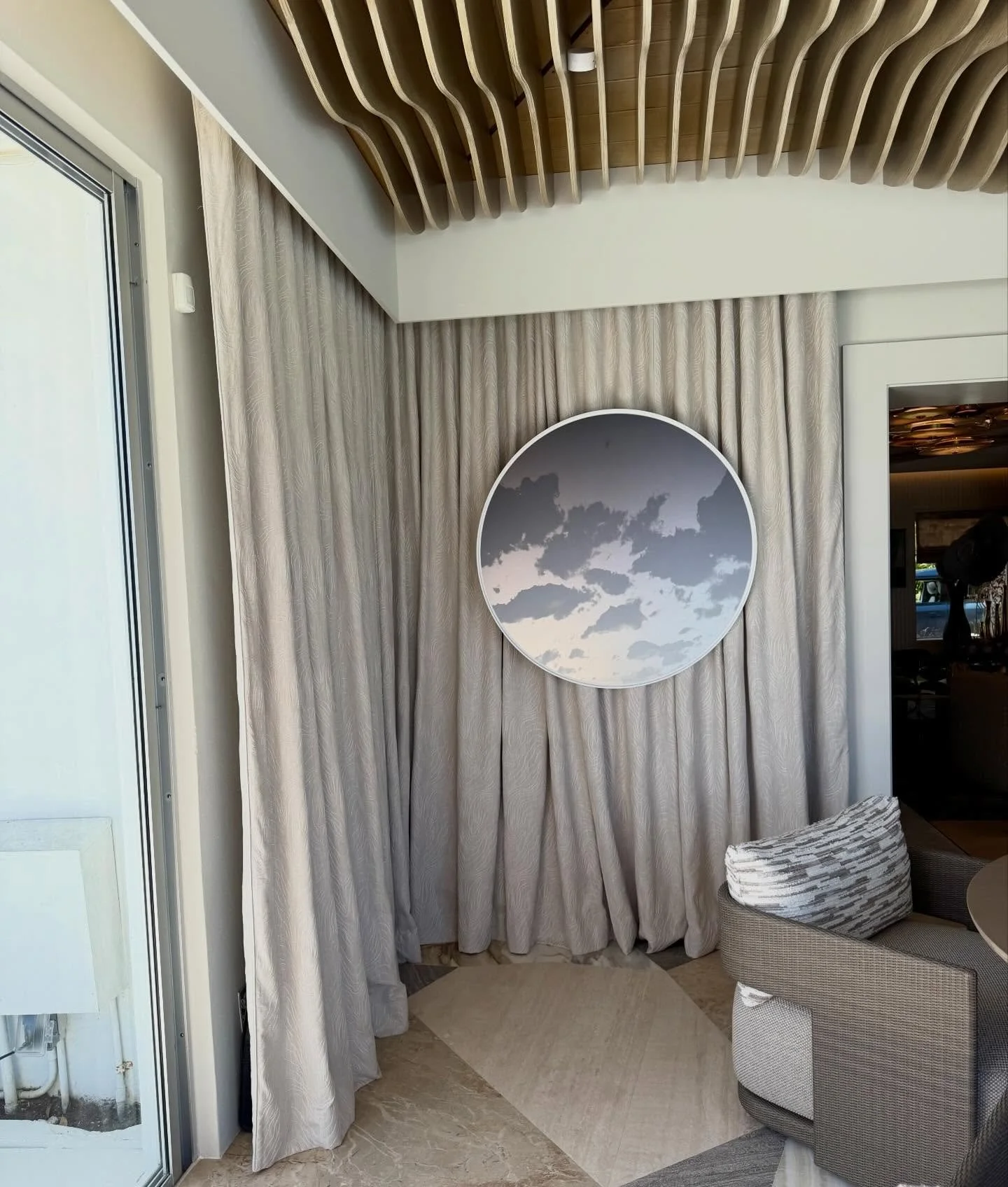 When the articulated slatted ceiling is as good as the geometric cut marble flooring- the art work marries the two
 @kipsbayPB by BAMO