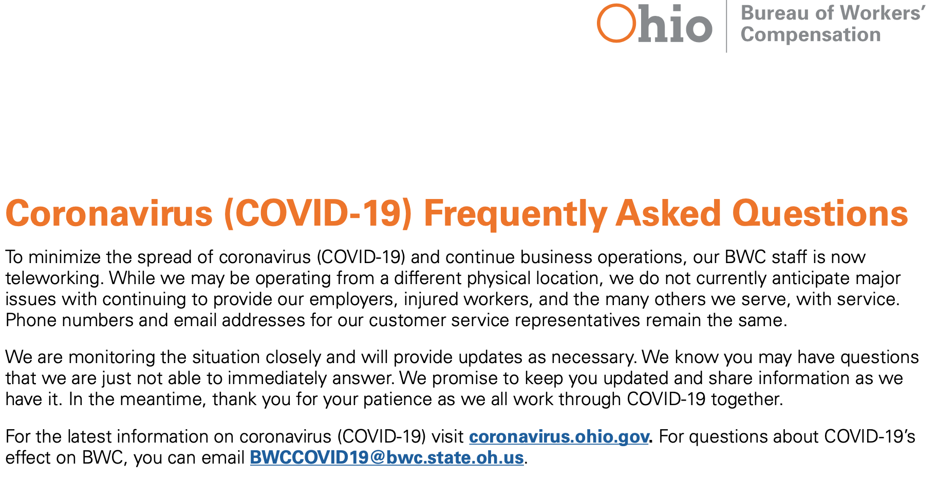 Answering COVID-19 Questions at the Ohio Bureau of Workers' Comp. — Film  Cincinnati