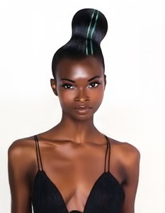 Sleek Bun with Blue Racing Stripes | Alber Elbaz RTW Show, Paris Fashion Week