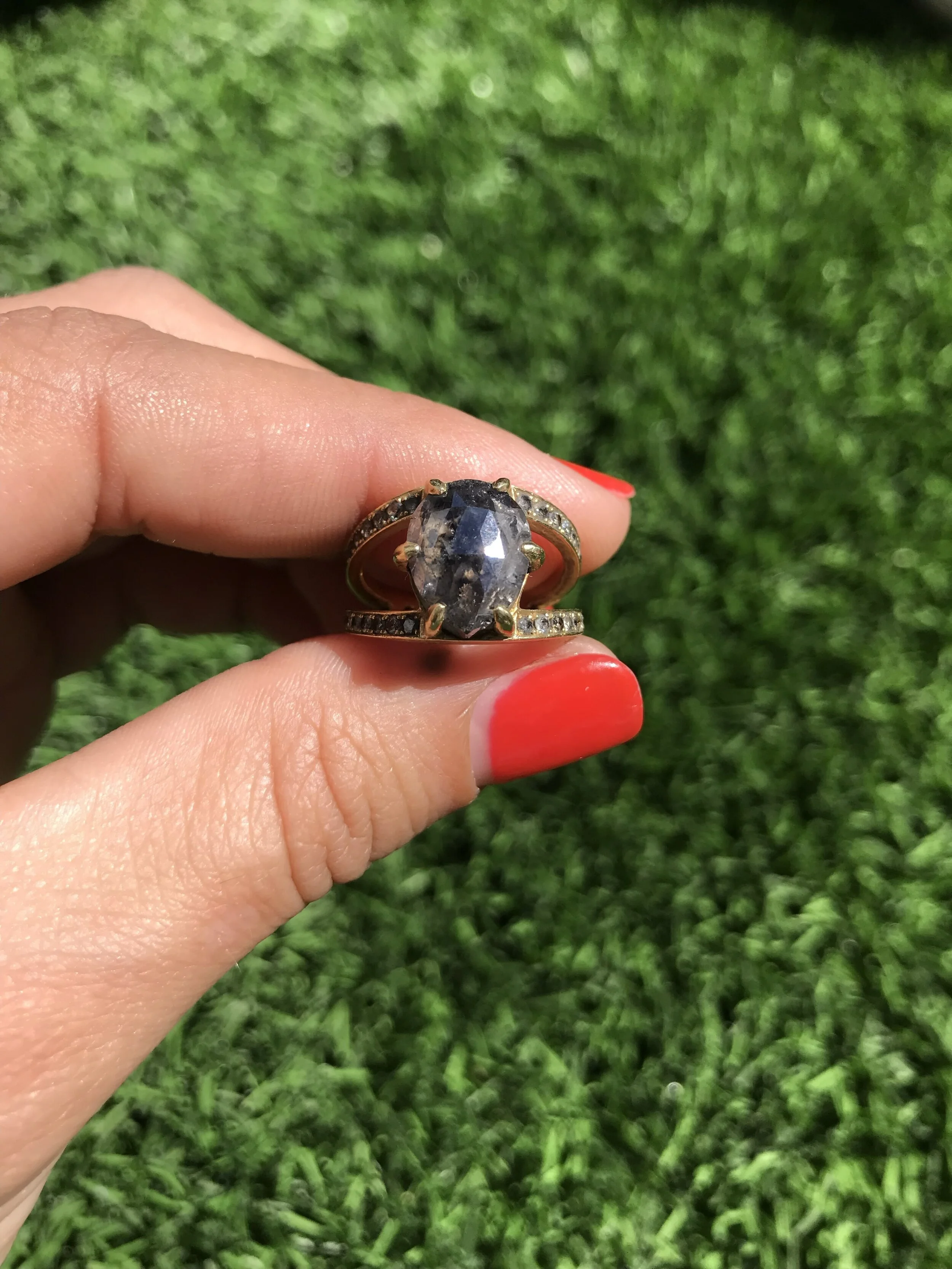 Silver Mist diamonds are individually unique and expressive. The carbon refracts light to scintillate and absorbs light in the most interesting ways.