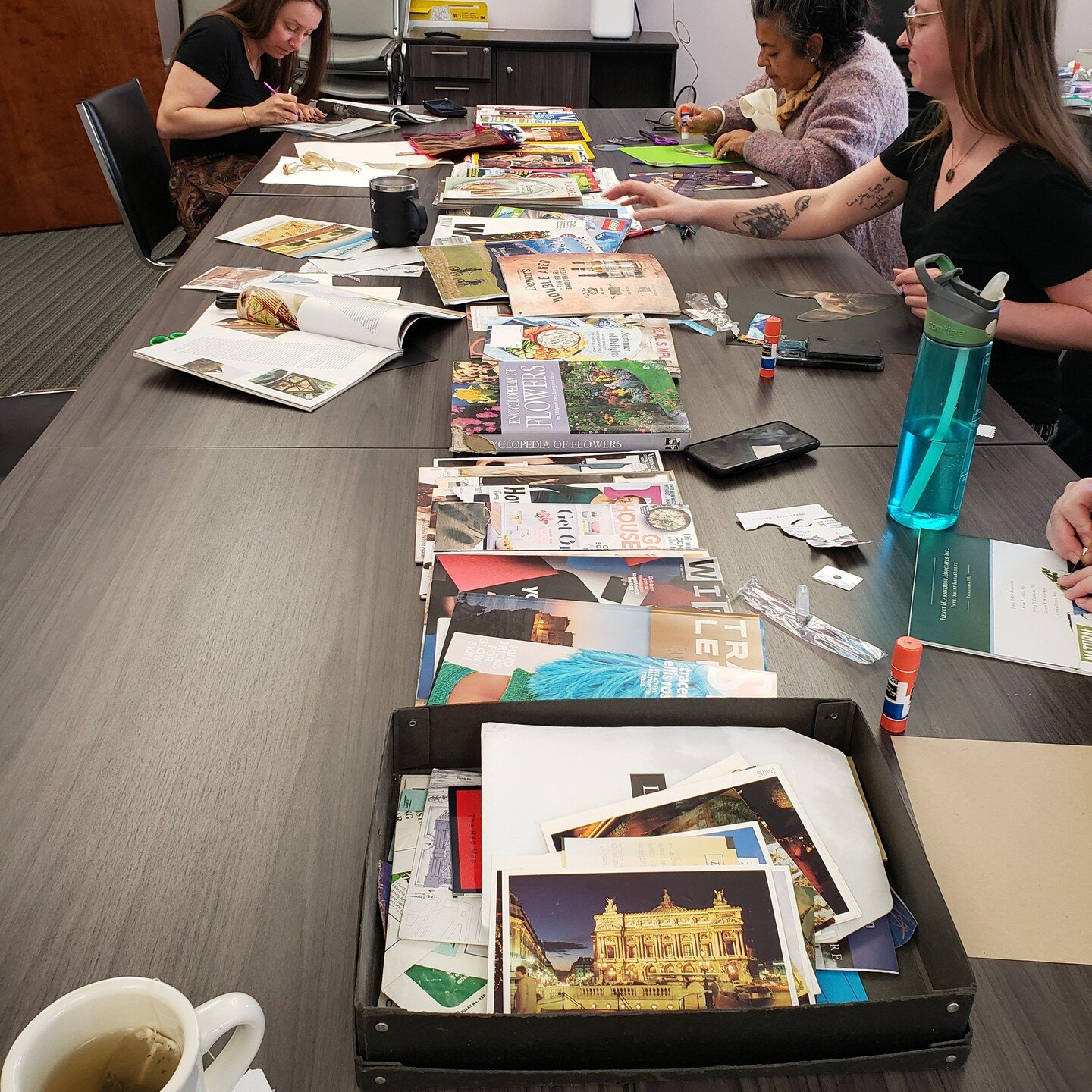 April is #selfcaremonth! Every year, WIT plans several group activities for staff to take a break and unwind from our work. Yesterday, one of our counselors led a hybrid collaging workshop, with staff participating from home and at the office!

*

#s