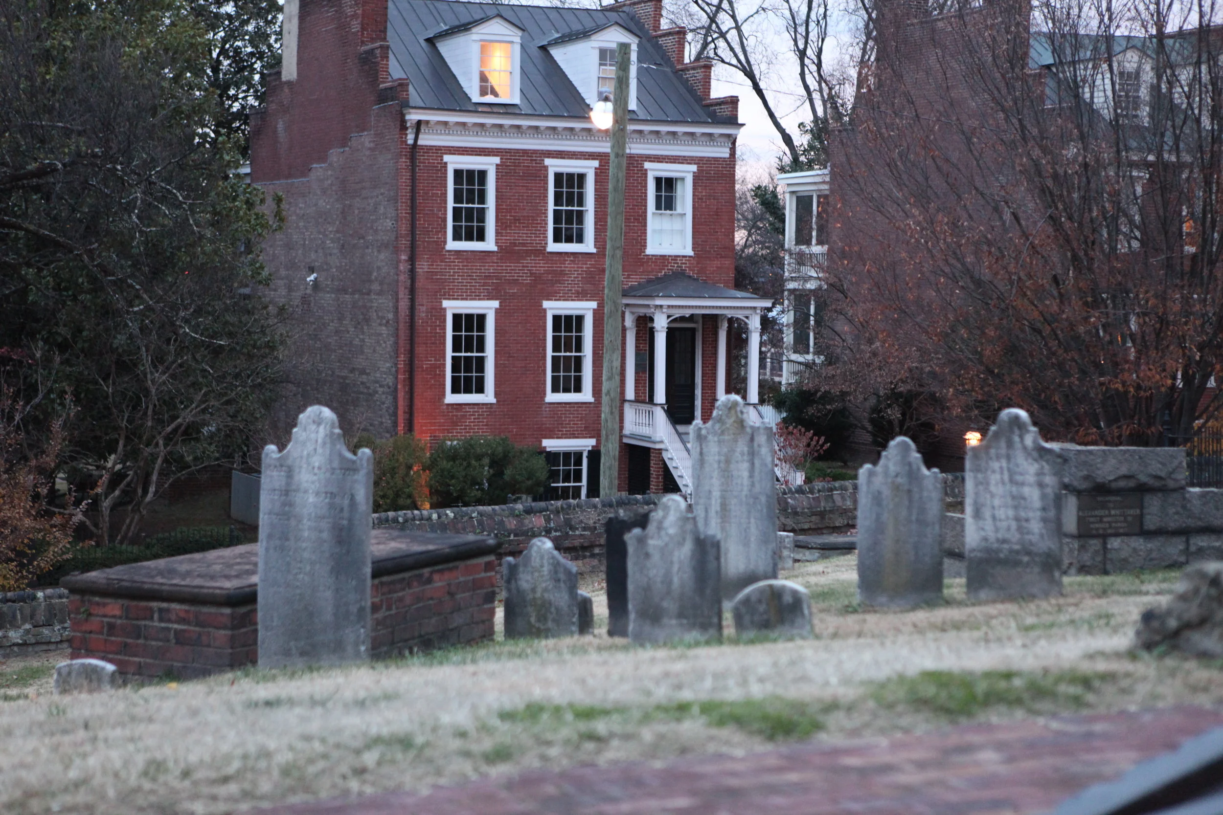 Headstones in the southwest corner, across from the Elmira Shelton house. Elmira Shelton was Edgar Allan Poe's first and last love.