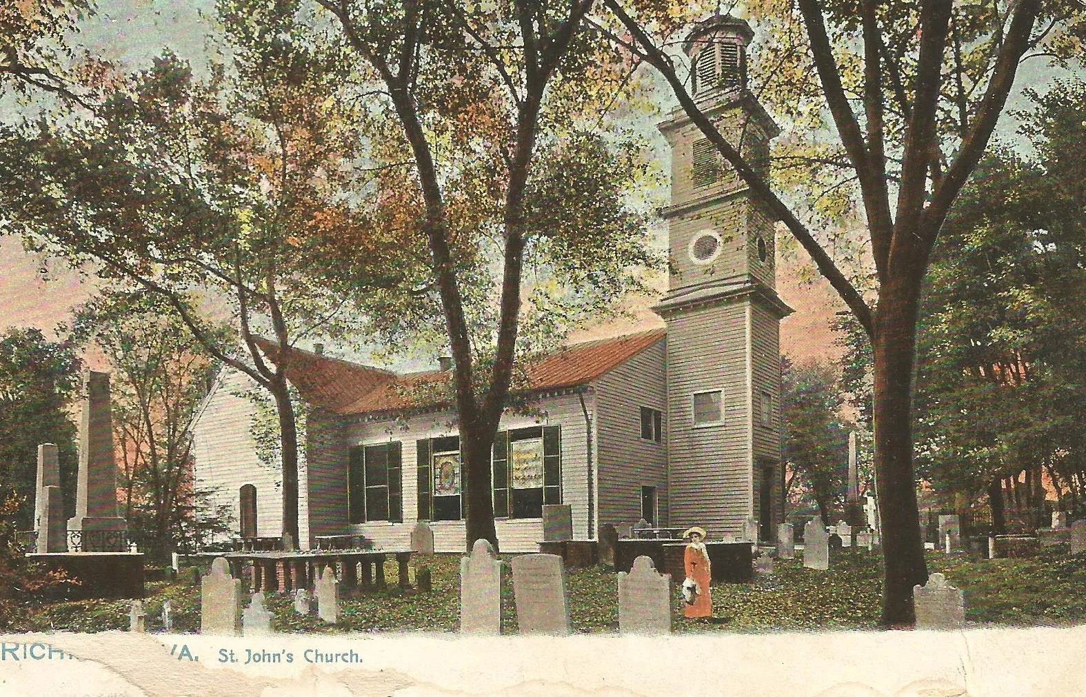 Postcard, c. 1906, shows a standing seam metal roof. Courtesy of St. John’s Church Archives