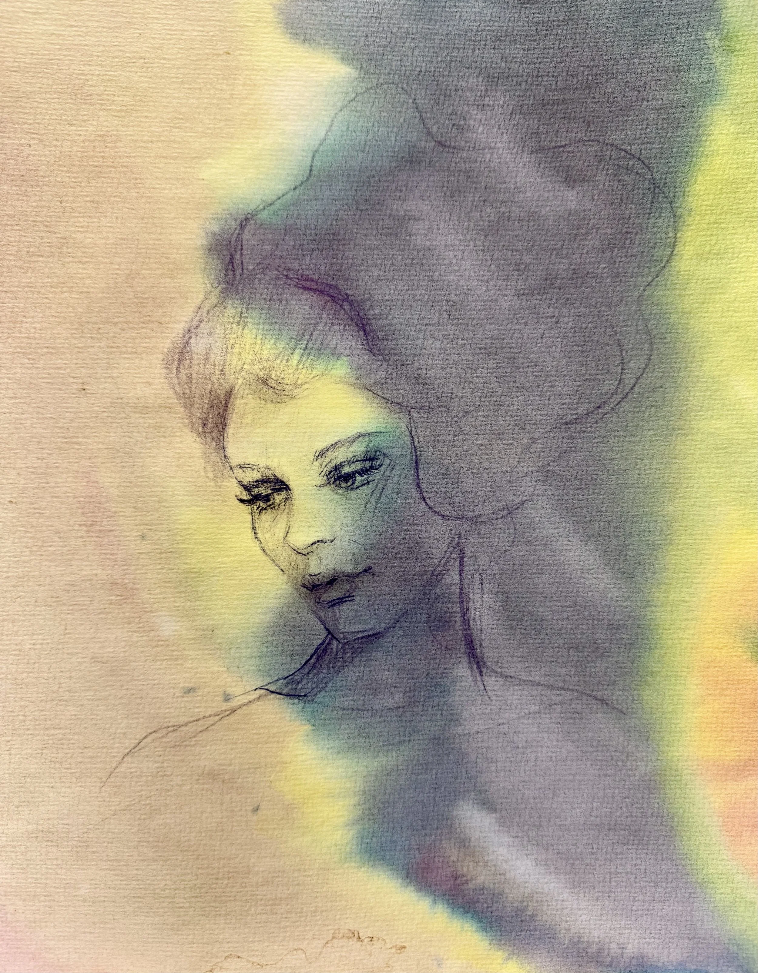 sketch on watercolored paper