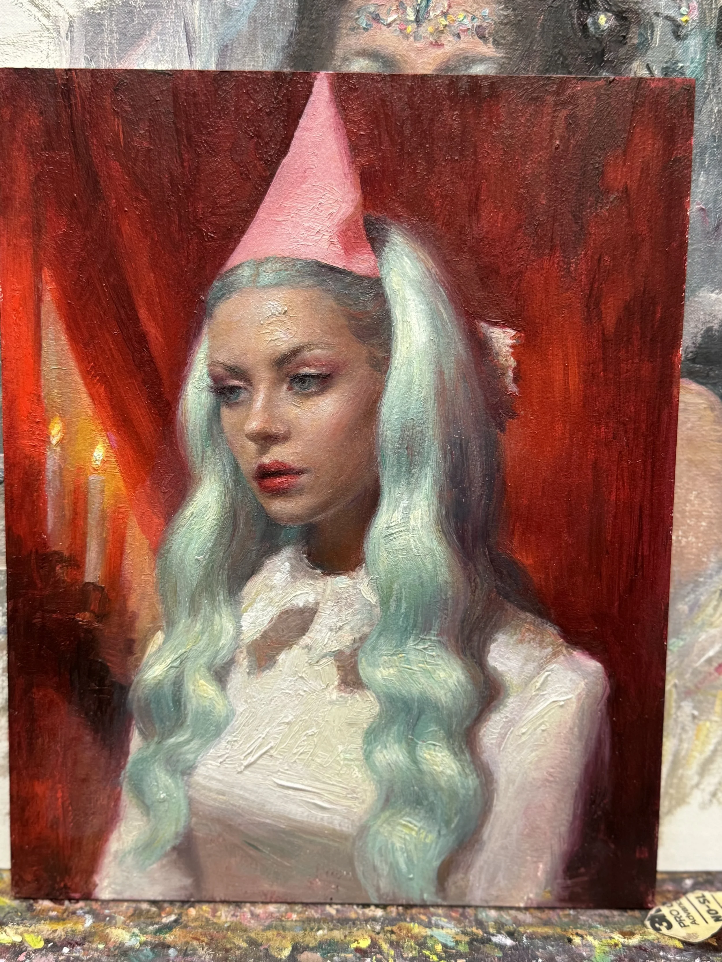 Teal hair Paper hat  (original art)