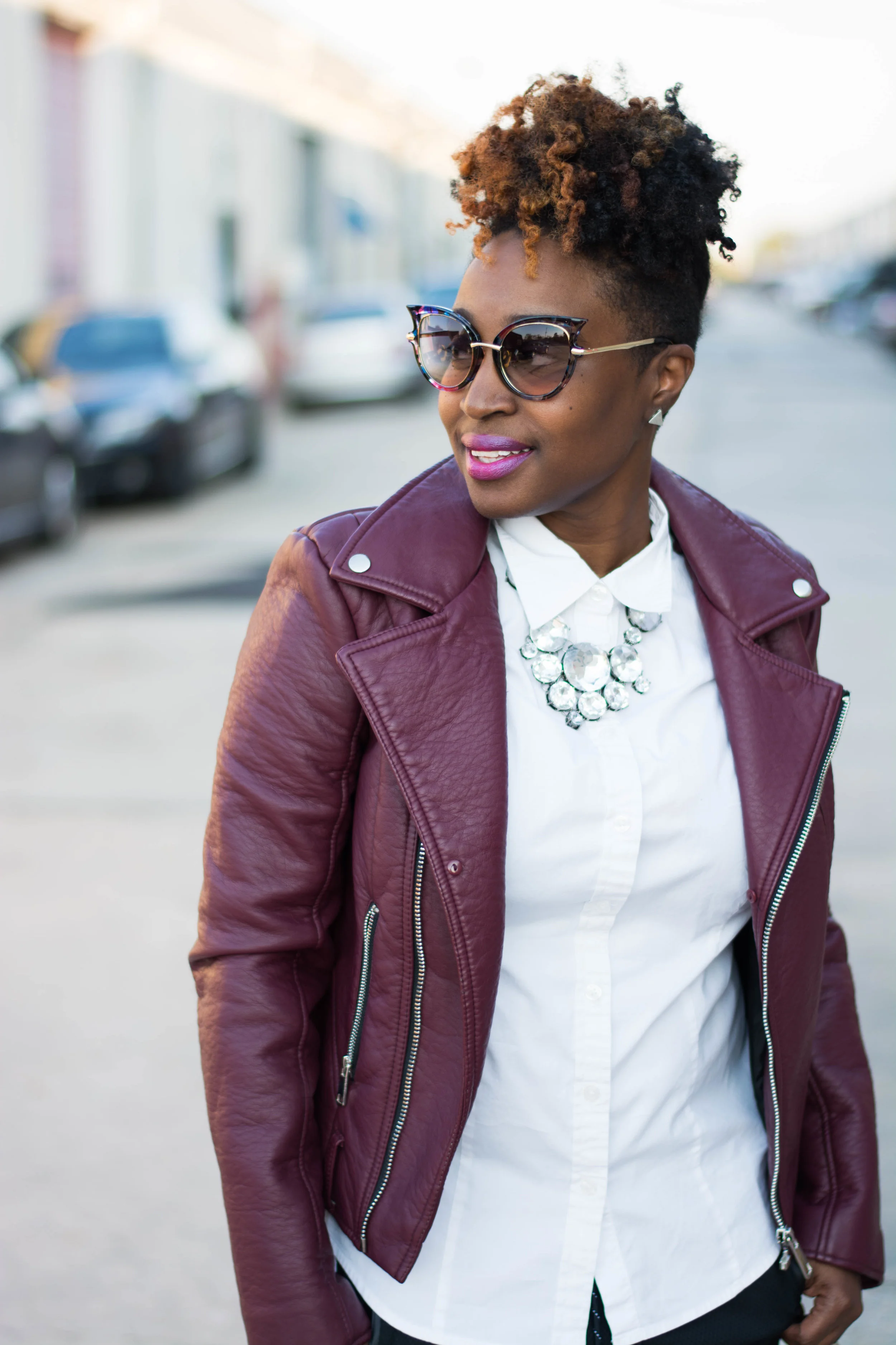 The Style Klazit, Melodie Stewart, athleisure street style, Atlanta style blogger, moto jacket, adidas joggers