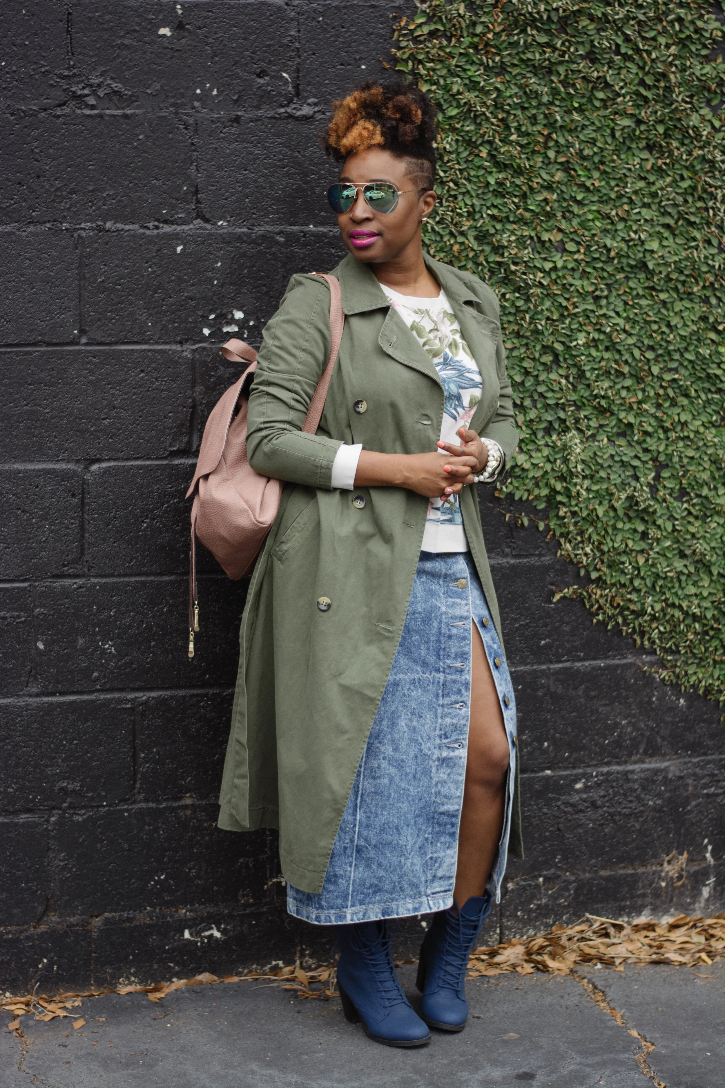 Melodie Stewart, The Style Klazit, Atlanta style blogger, Vintage skirt, olive trench coat