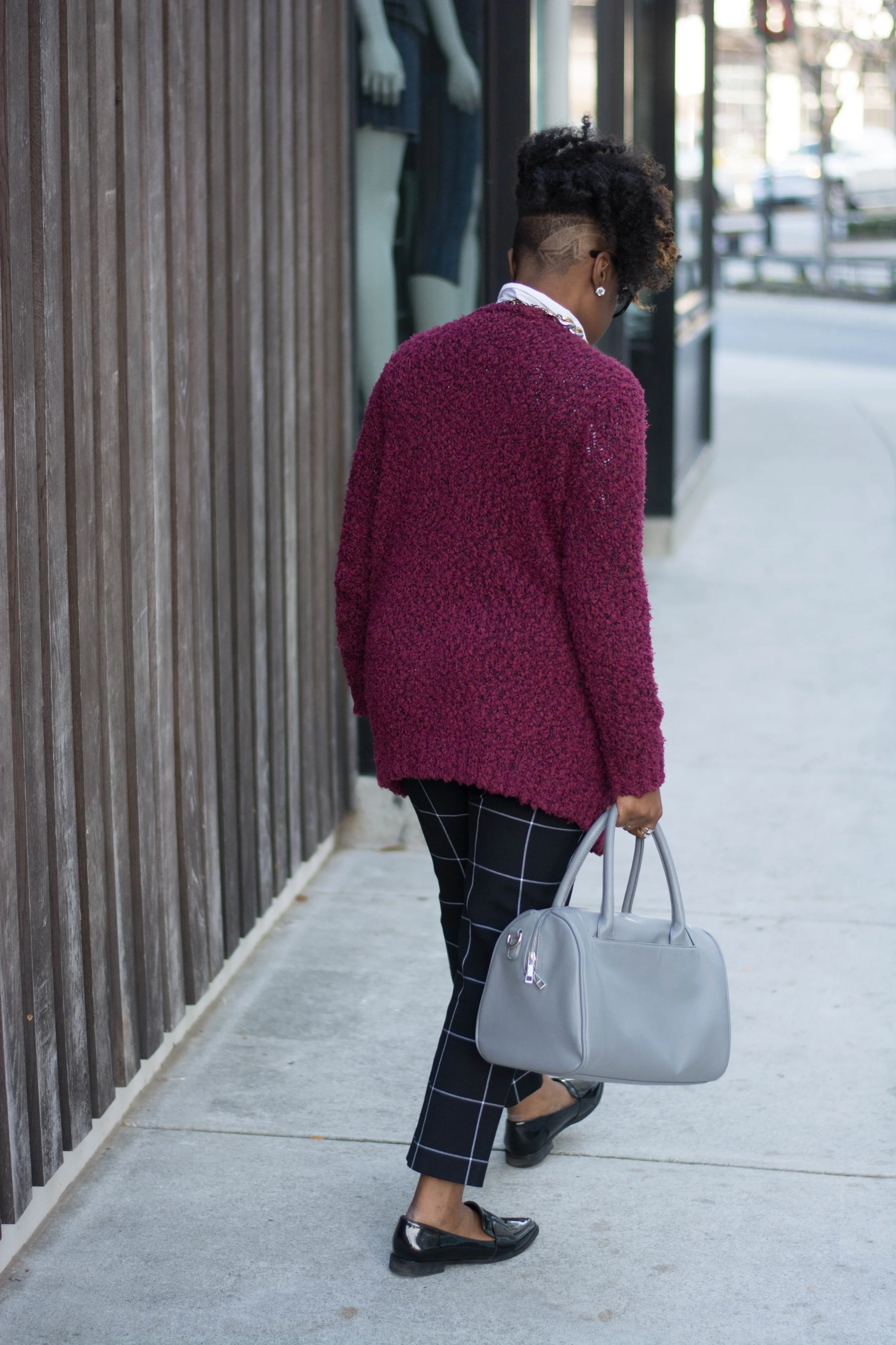 Melodie Stewart, The Style Klazit, Atlanta style blogger, Atlanta wardrobe stylist, windowpane print pants street style, black loafers street style, Atlanta street style