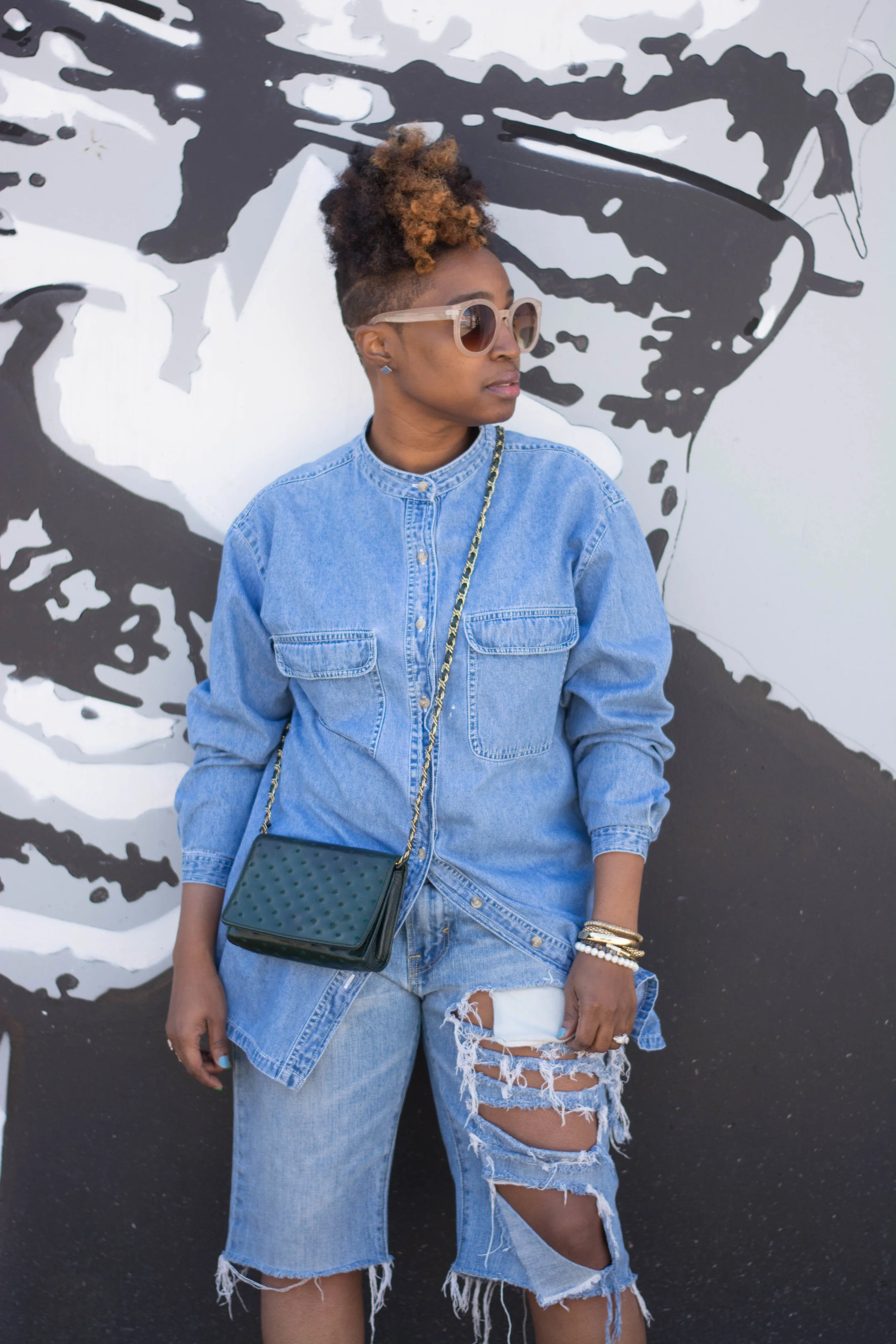 The Style Klazit, Melodie Stewart, Atlanta Style blogger, Denim on Denim, Justfab blush oxford, Atlanta StreetStyle