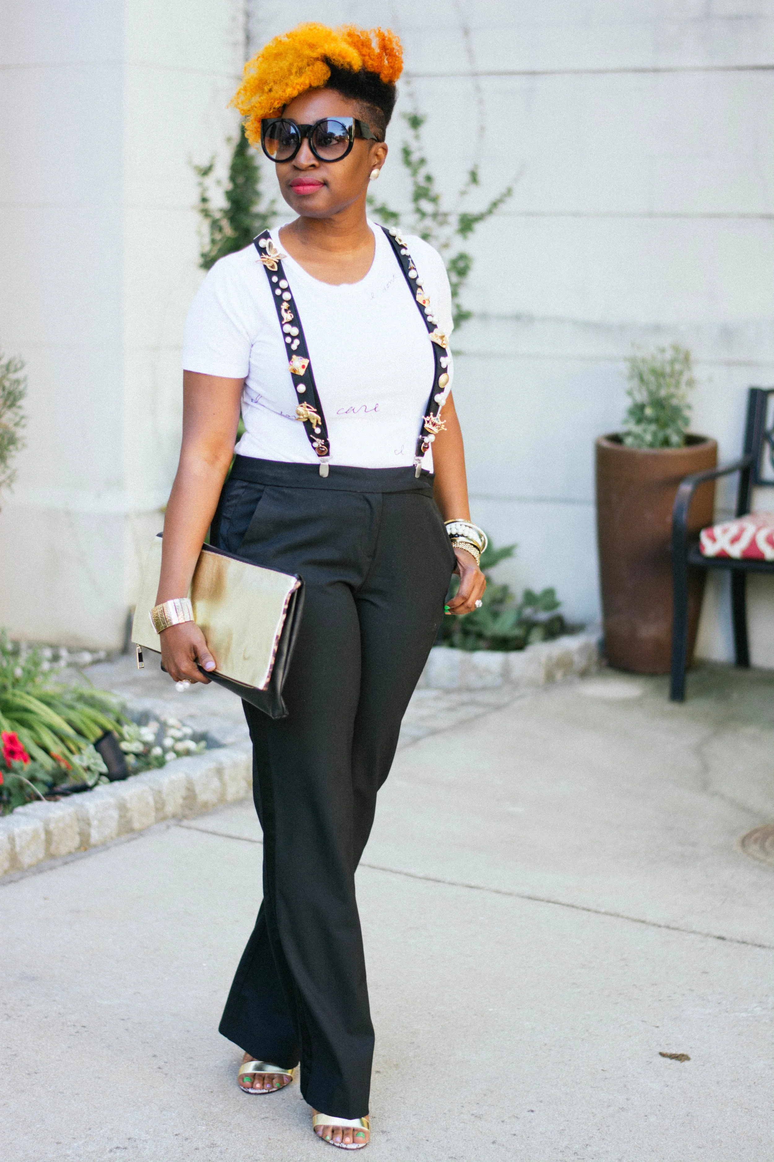 Melodie Stewart, The Style Klazit, Atlanta Style Blogger, Tuxedo Pants, DIY Suspenders, Atlanta streetstyle